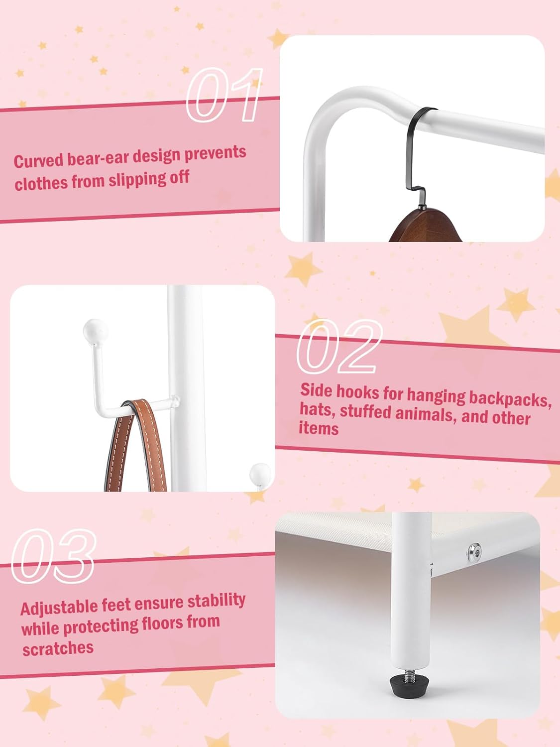 Kids Clothing Rack-Portable Kids Clothing Rack with Storage Shelf - Toddler Garment Organizer for Baby Clothes, Dance Costumes, Girls Gift Ideas（white）