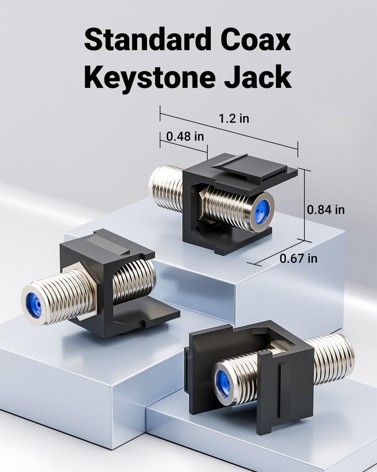 VCE 3GHz Coax Wall Plate UL-Listed, 1-Port Coaxial Cable Wall Plate with Nickel-Plated F-Type Keystone Jack for Coaxial Cables, Black 4-Pack