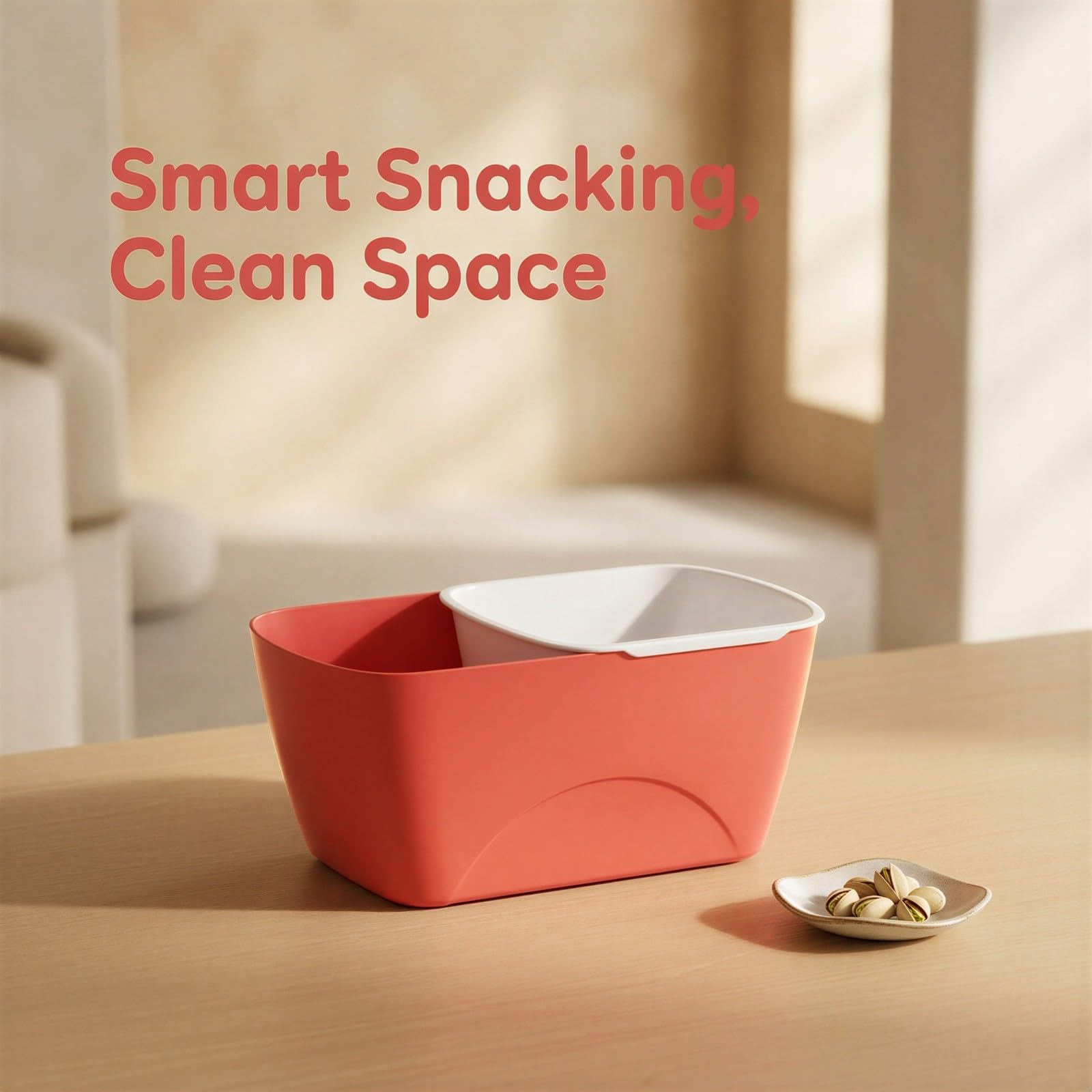 Lot de 2 boîtes de rangement pour snacks à double couche, coque en plastique rouge, bol de drainage, pour noix, pistaches et fruits, format compact pour la maison et les fêtes, facile à placer