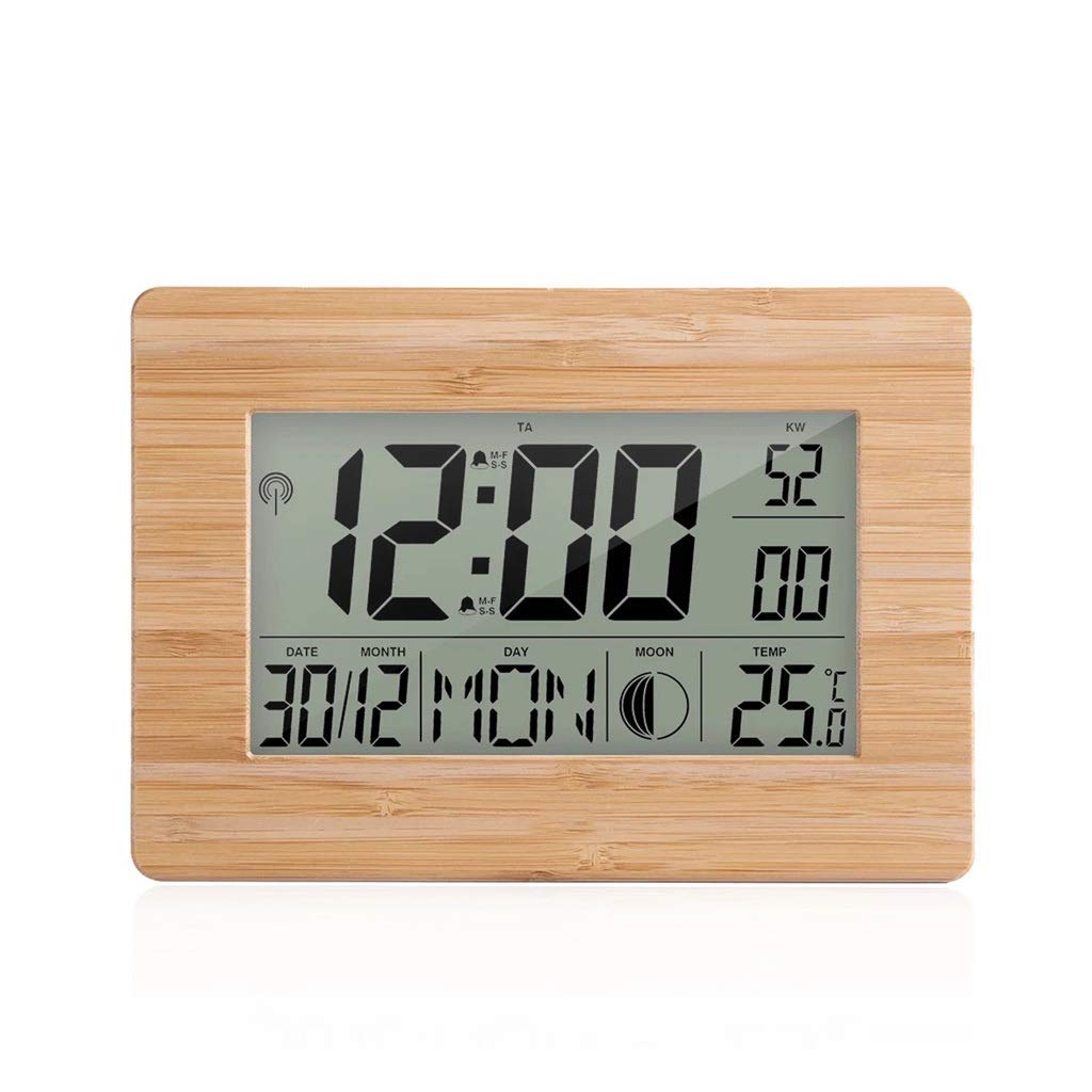 DYKKLKQ Room Thermometer Multifunctional LCD Digital Calendar Day Atomic Clock Dual Alarm Color Temperature Table Clocks with Snooze