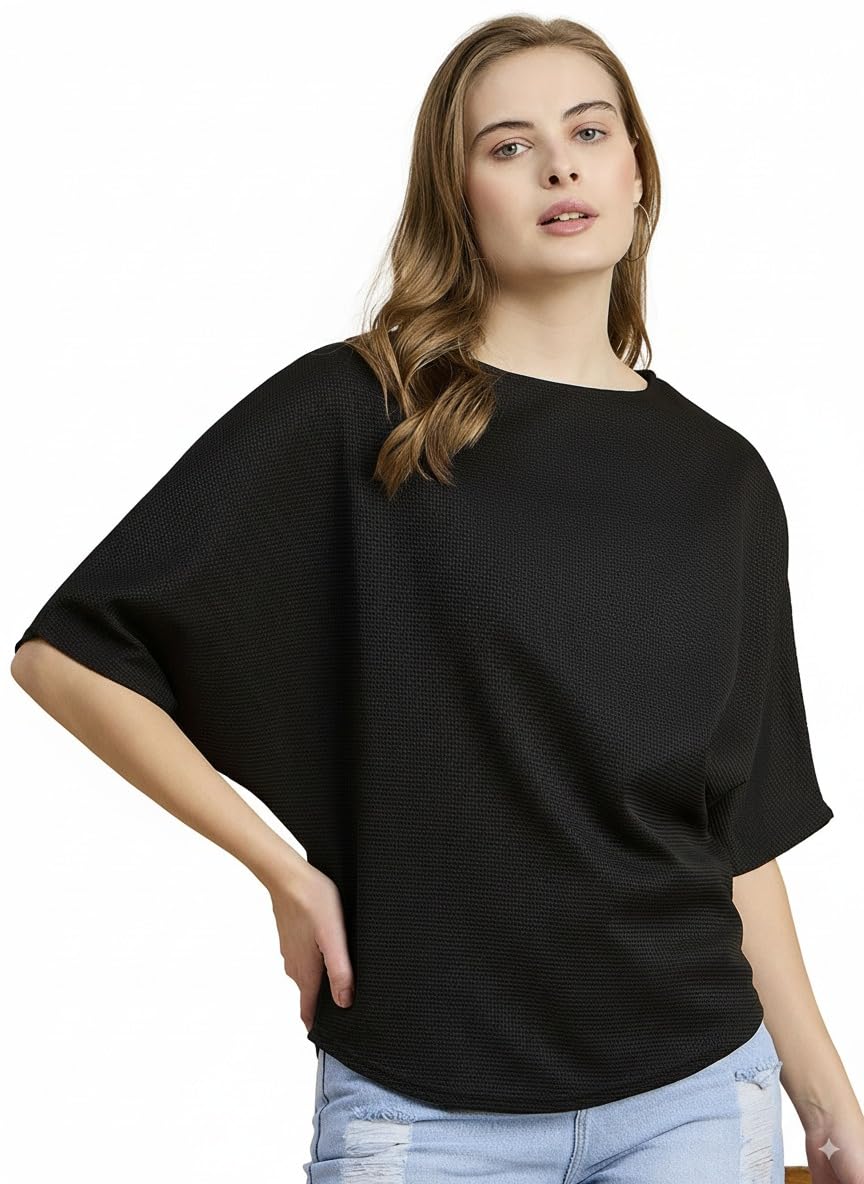 Women's Relaxed Fit Waffle Knit Dolman Sleeve Top | Loose Fit Waffle Blouse | Comfortable & Stylish Casual Top