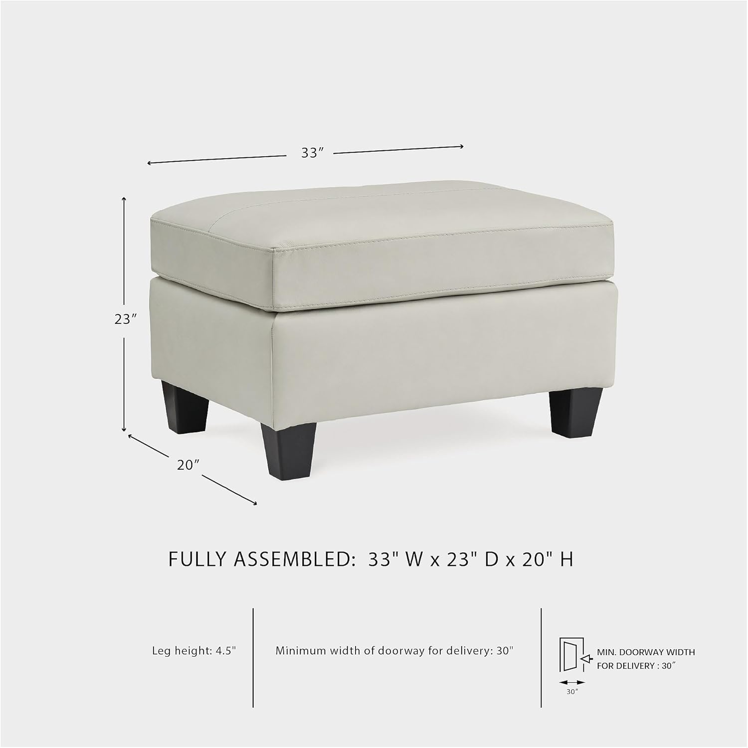 Signature Design by Ashley Genoa Contemporary Chic Leather Ottoman, Cream