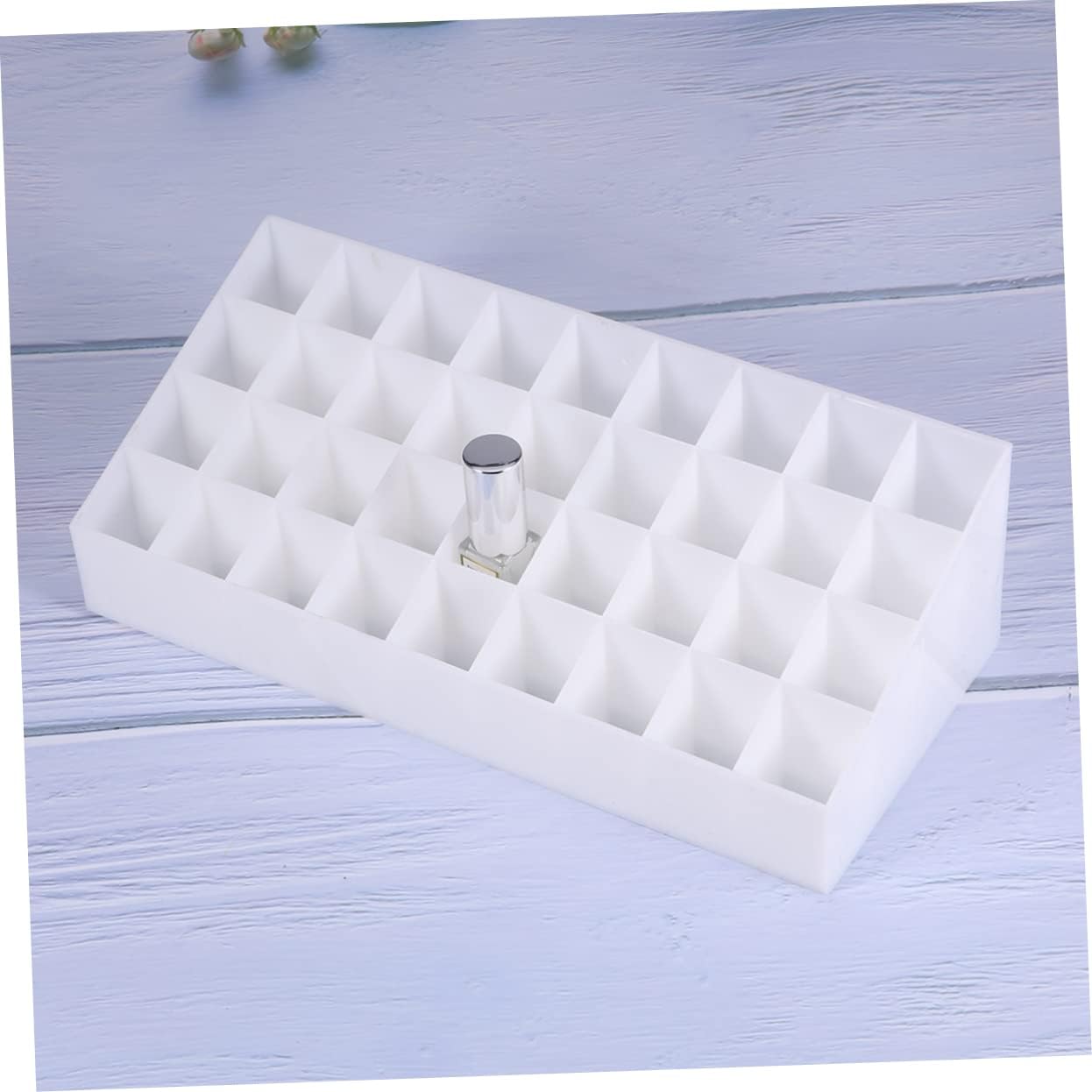 Housoutil 3pcs Slots Lipstick Storage Organizer Creative Makeup Holder for Desk Space-saving Cosmetic Display Case White for Home and Shop