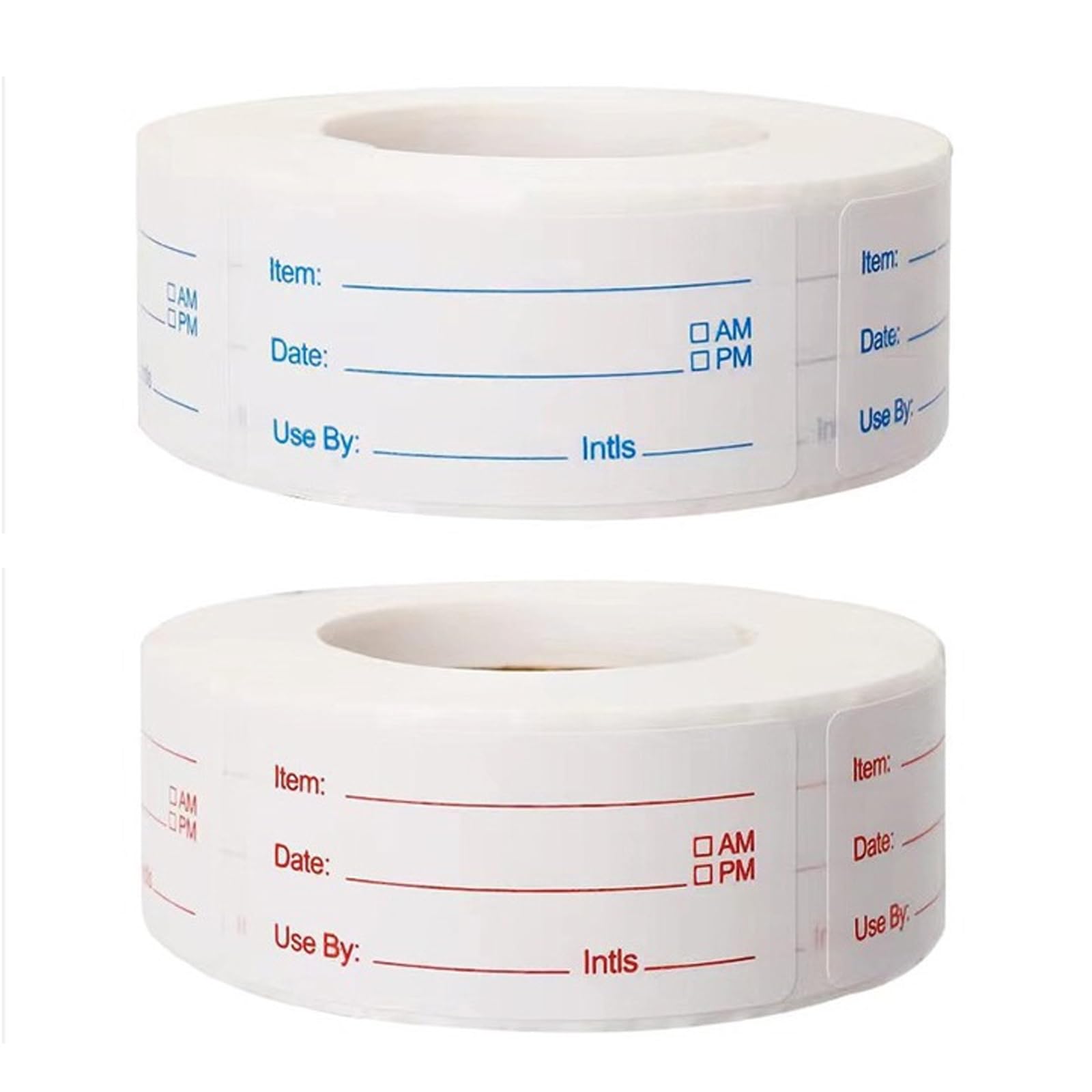 Vyqrx 2 Rolls Removable Food Kitchen Stickers (1000 Pcs) – 5x2.5cm Red & Blue Self-Adhesive Food Labels for Freezer, Meal Prep, Canning & Pantry Organization