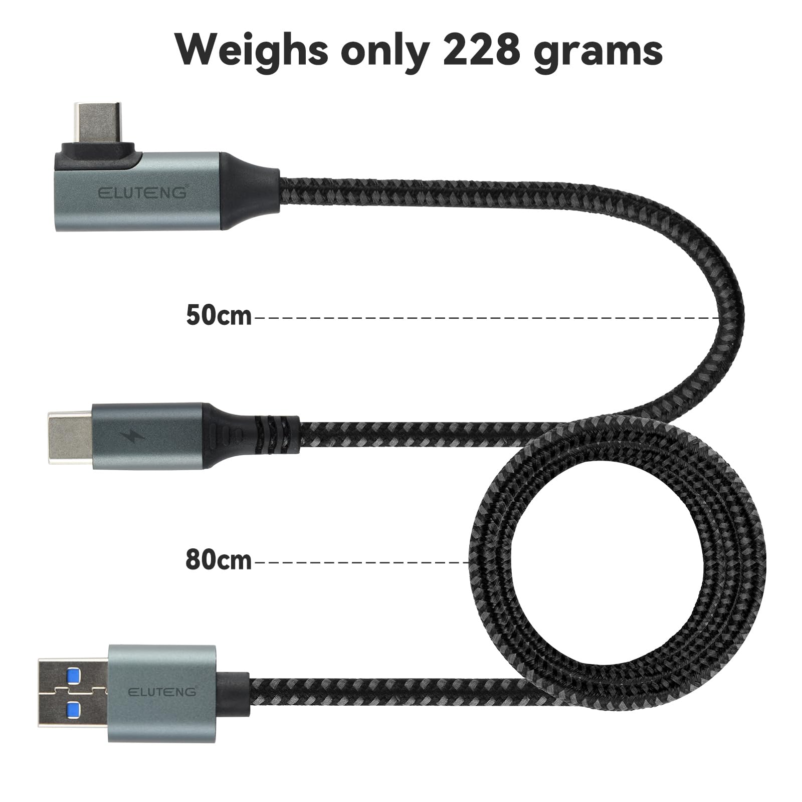 ELUTENG Cavo Link a 90 gradi da 5M per Meta Oculus Quest 3/2 Pro/Pico 4 Cavo da USB 3.0 a Type-C Cable per Cuffie VR e PC da Gioco Cavo di Collegamento con Trasferimento Dati 5Gbps Accessori PC Steam