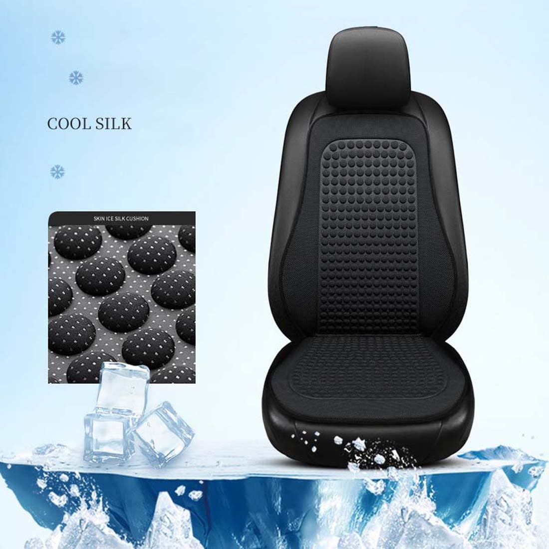 Cuscino per seggiolino Auto rinfrescante Estivo da 2 Pezzi per Jeep Liberty 2008-2024, coprisedili Anteriori Traspiranti per Massaggio Antiurto,A-Black