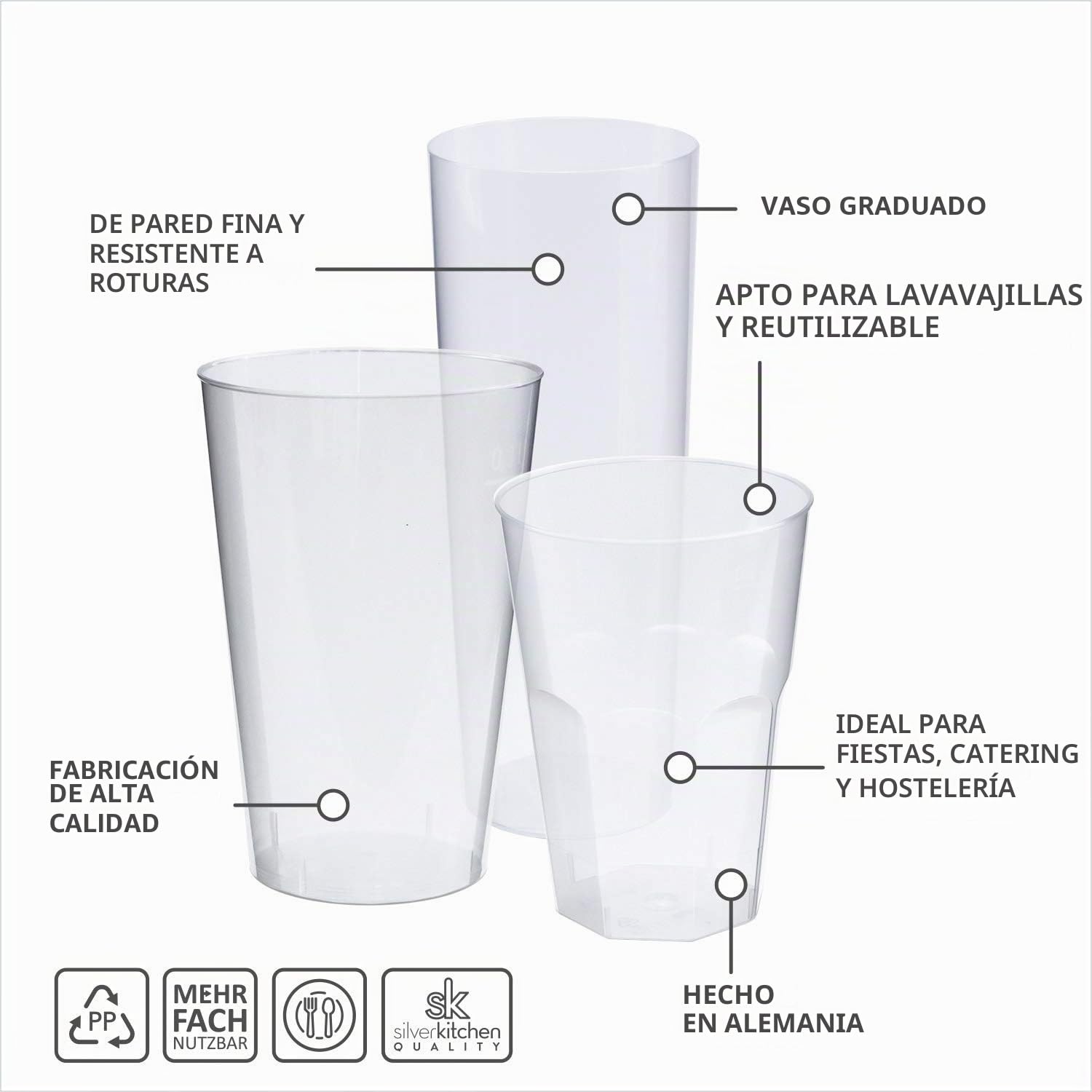 Juego de 32 vasos reutilizables de plástico duro, 0,5 l, vasos de cerveza irrompibles, para fiestas, barbacoas, vasos de plástico fabricados en Alemania