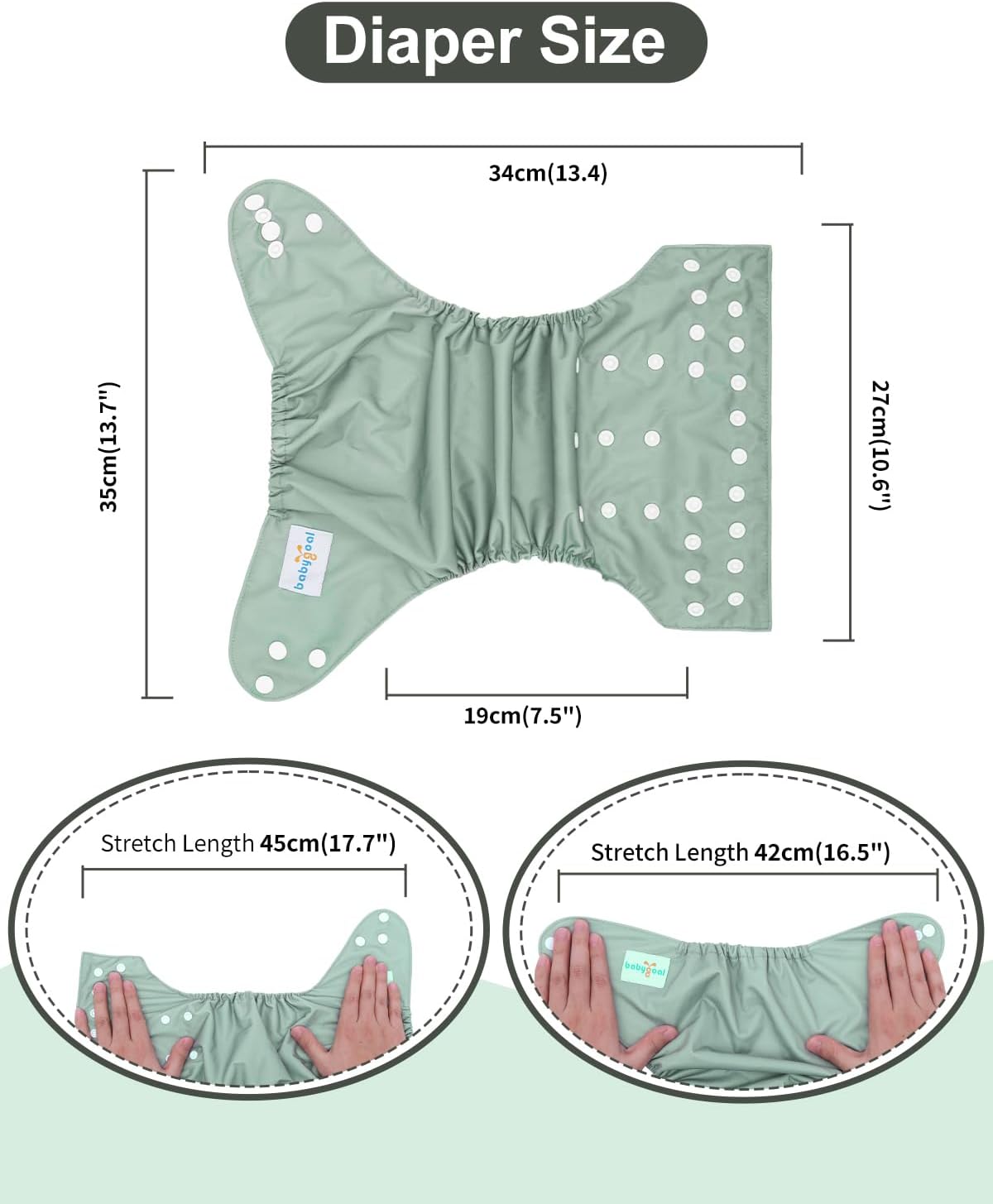 3 PCS babygoal AWJ Cloth Diapers, 3 Diaper Cover with 3 Inserts and Wet Dry Bag, Adjustable Washable Reusable for Baby Girls and Boys
