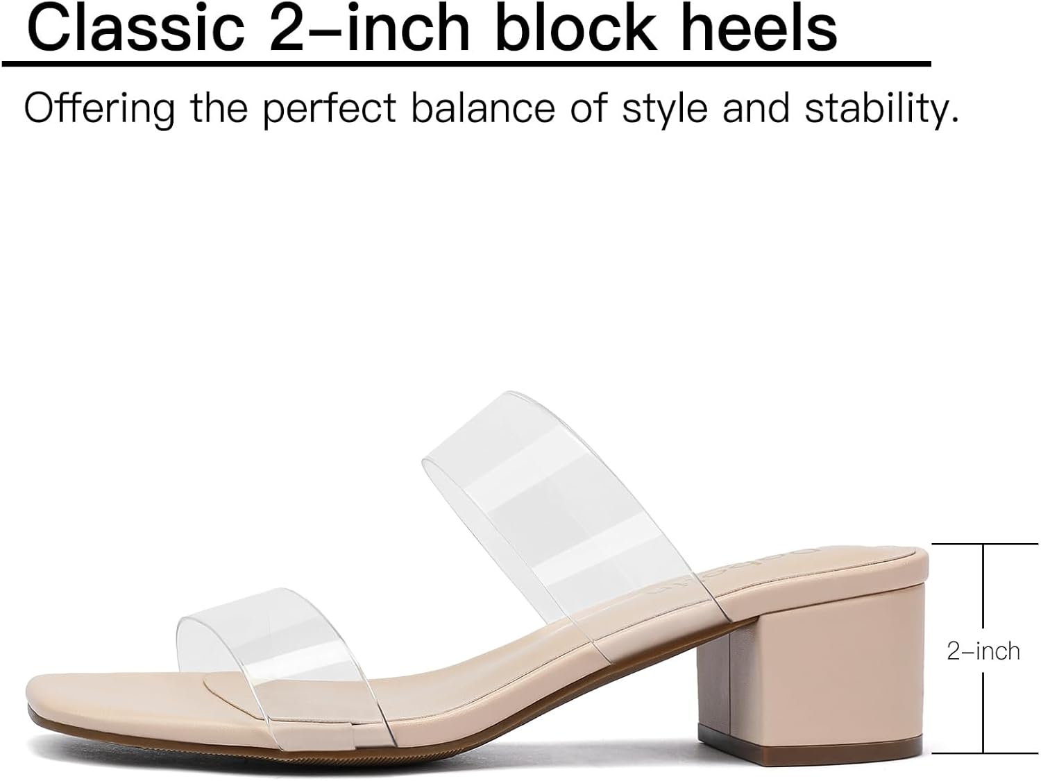 Women's Heeled Sandals Two Strap Square Open Toe Heels 2-Inch Chunky Sandals Dress Shoes Wide Feet Friendly - Image 4
