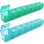 2 Pack Weekly Pill Organizer, Large 7 Day Pill Case, Daily Vitamin Case Medicine Box, AM/PM Pill Containers for Medicine Supplements Fish Oil (Blue & Green)