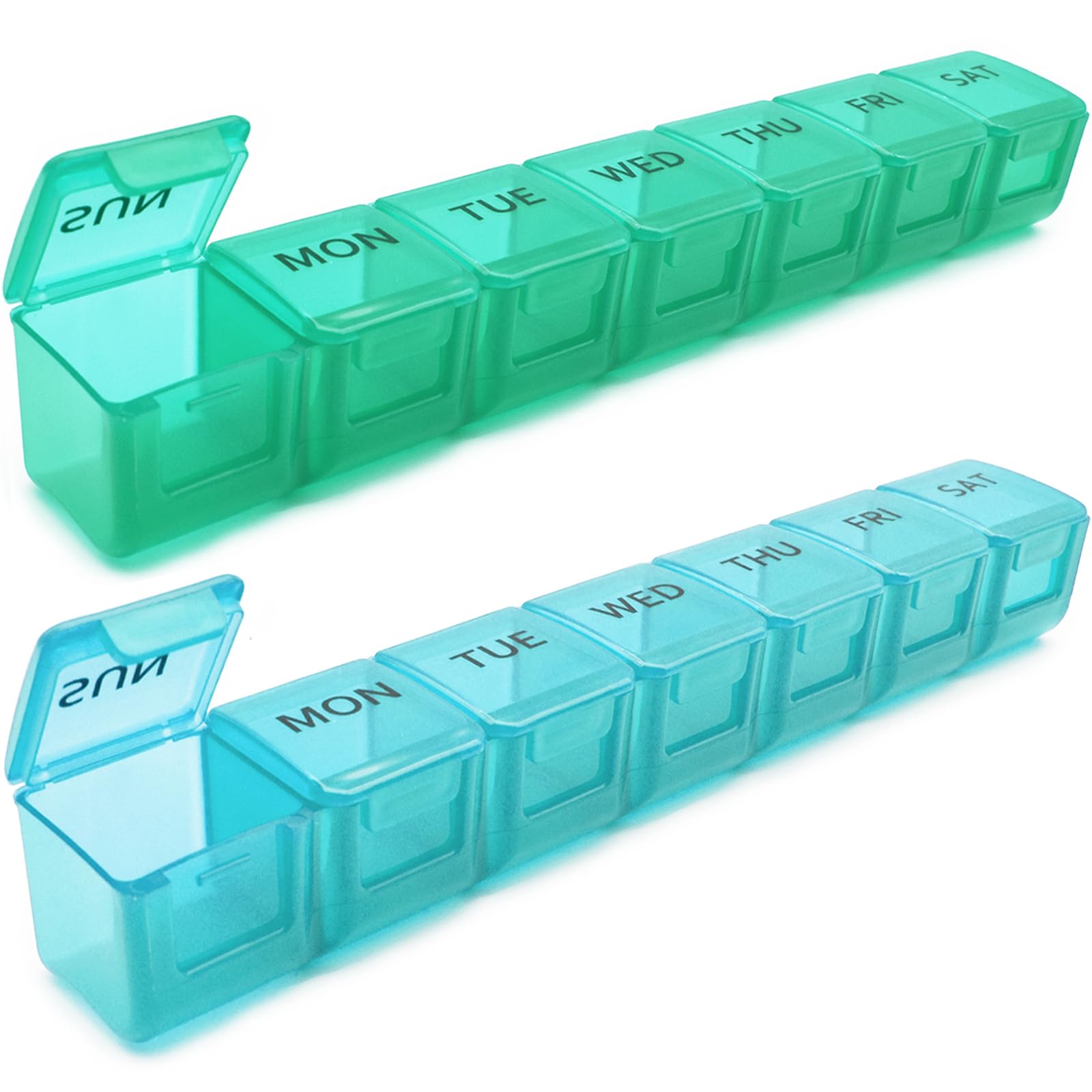 2 Pack Weekly Pill Organizer, Large 7 Day Pill Case, Daily Vitamin Case Medicine Box, AM/PM Pill Containers for Medicine Supplements Fish Oil (Blue & Green)