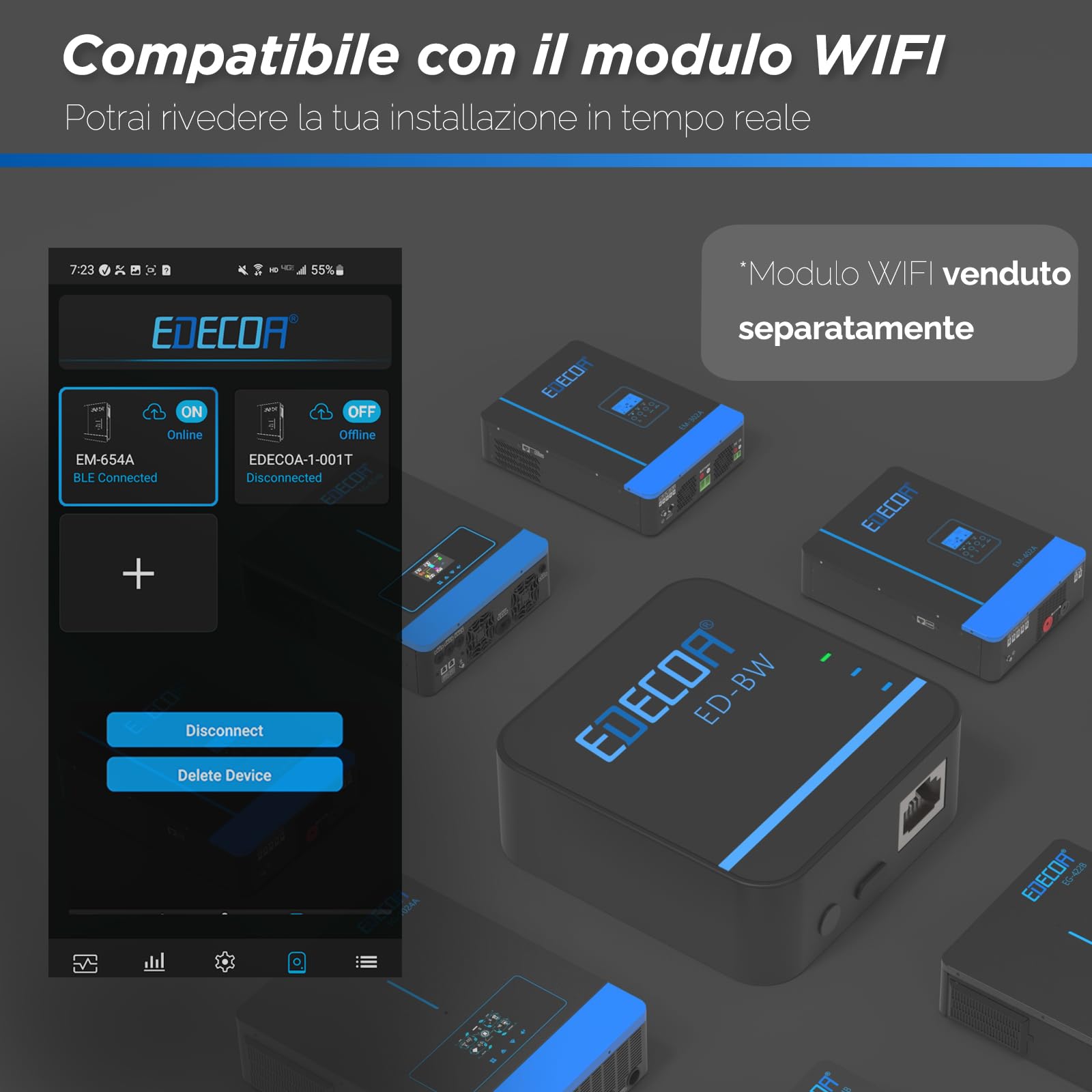 EDECOA 6200w Inverter ibrido da 48v a 230v 7000VA Caricatore solare MPPT 110A Onda Pura Off-Grid Caricabatterie Regolatore di carica solare a priorità di rete (compatibile con il modulo WiFi)