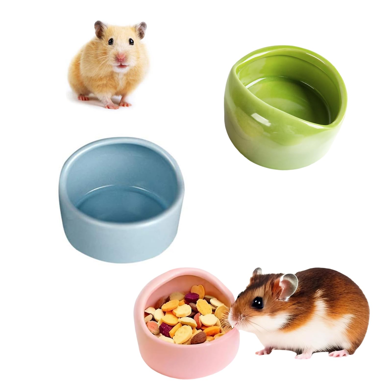3 Pièces Bols pour Hamster en Céramique, Bols en Céramique Anti-morsures, Mangeoire en Terre Cuite pour Cochon d'Inde, pour Petits Animaux Gamelle pour Eau Hamsters