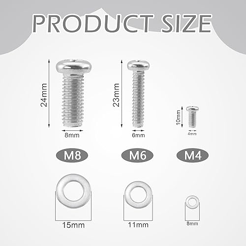 Miniatura 2 de Quacc Kit de accesorios de montaje universal para TV, 24 piezas M4 M6 M8 tornillos de acero inoxidable arandelas para montaje en pared VESA TV y