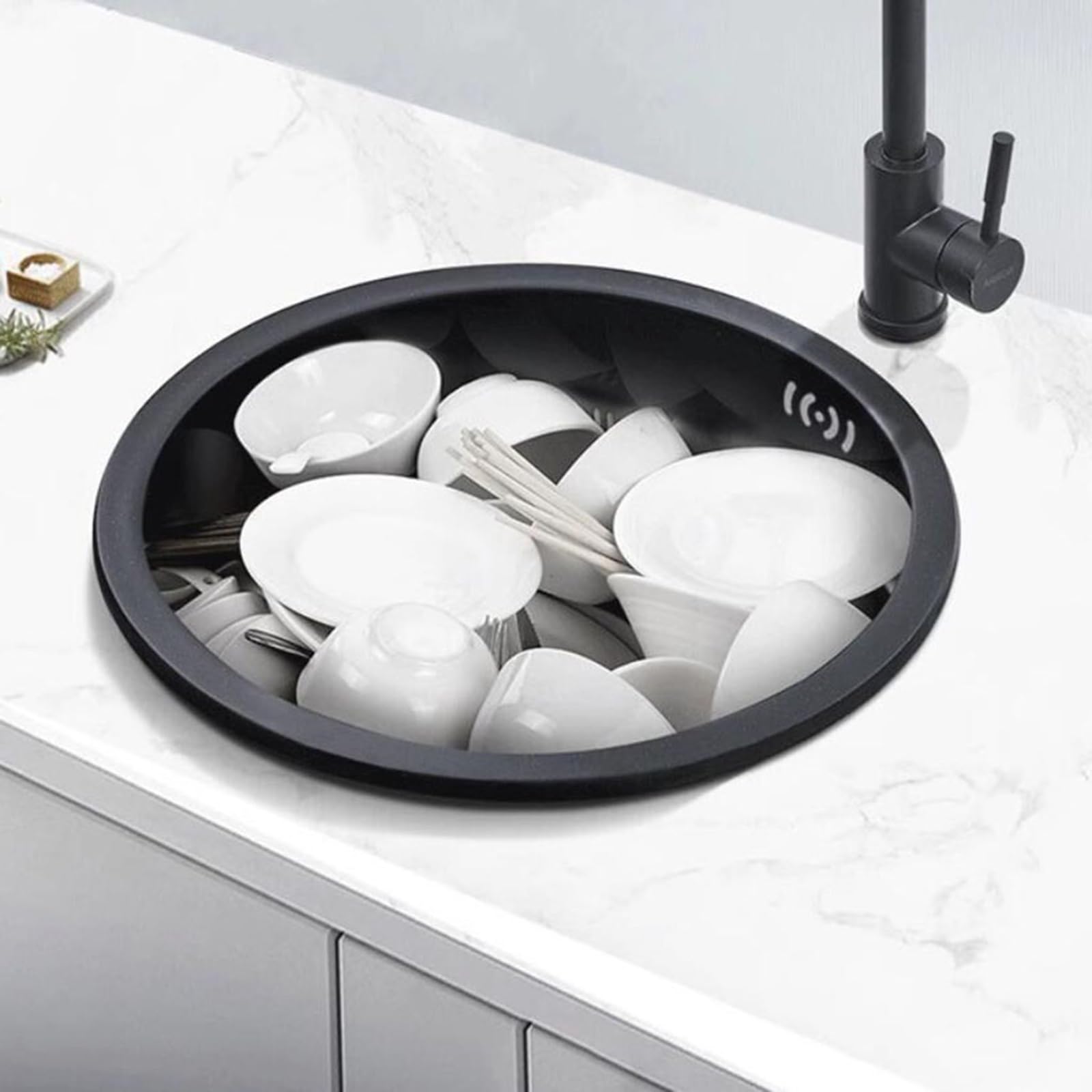 Fregadero Redondo de Acero inoxidable con sifón para Lavar verduras, pequeño, de Un Solo Seno, para cocina, restaurante, Bar, Bajo encimera, Mini, fácil de limpiar (32 * 32 20 cm).