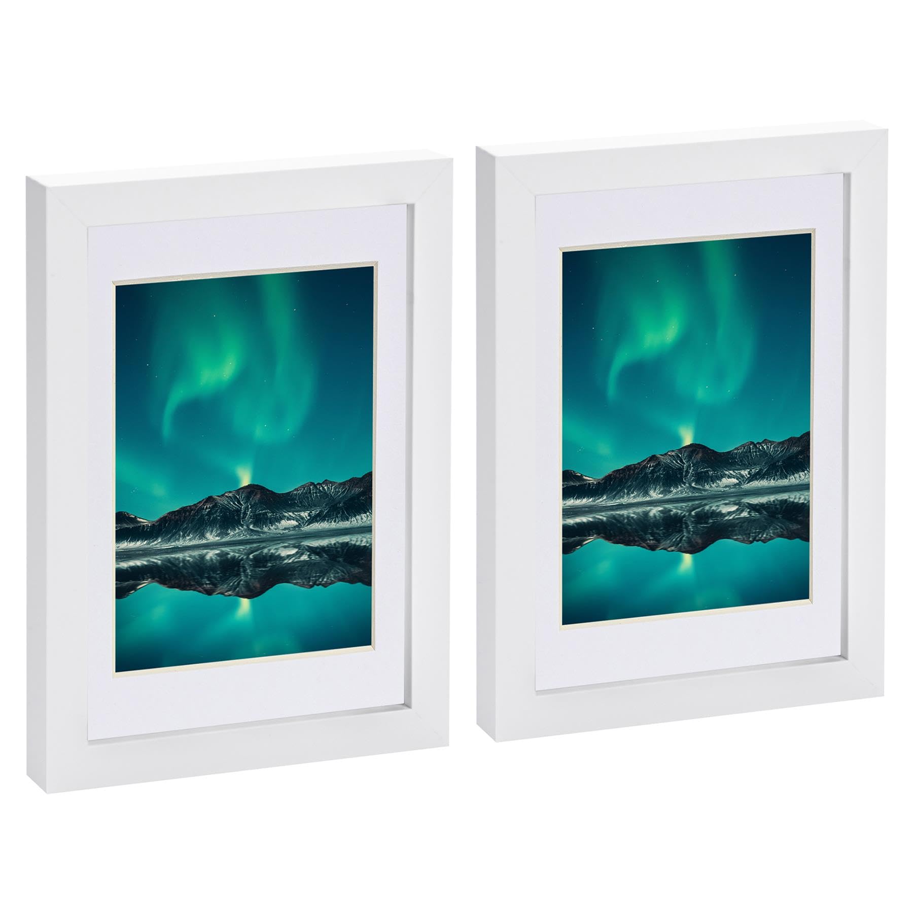 Nicola Spring White/White 2X A5 (6" X 8") Photo Frames With 4" X 6" Mount - Glass Aperture Home Picture Wall Hanging Landscape Portrait Display
