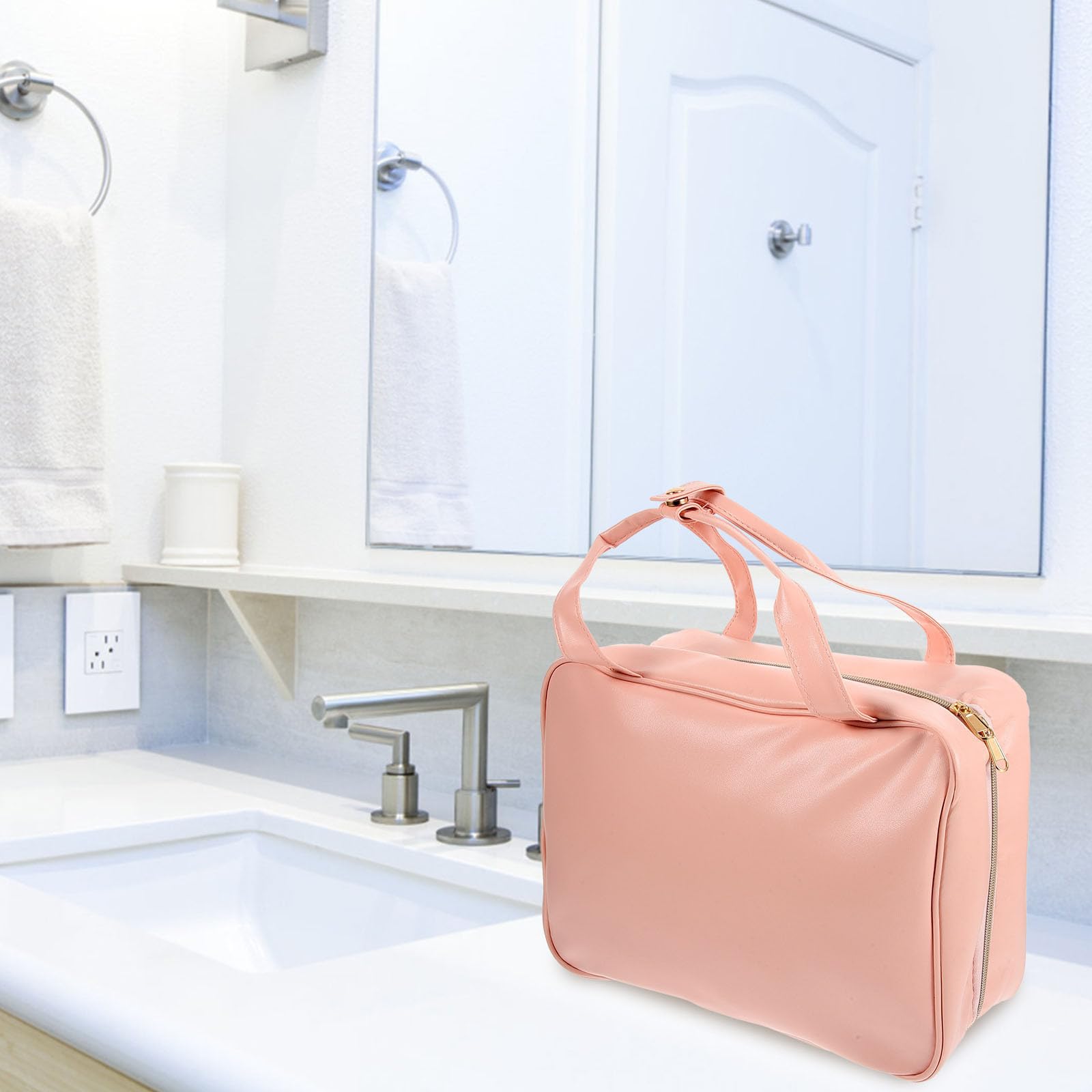 Reise Kulturtasche aus Pu Leder mit Großer Kapazität und Mehreren Fächern Tragbar und Robust für Outdoor und Reise Toilettenartikel