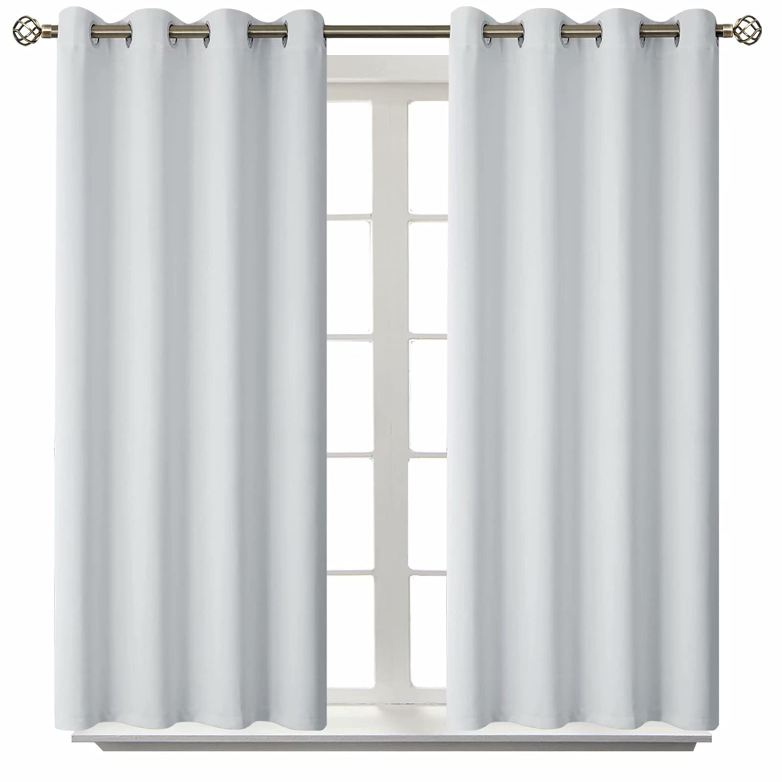 bgment room darkening curtains 45 inches long - grommet thermal insulated drapes window treatment curtains for bedroom, 2 panels, 52 x 45 inch, greyish white
