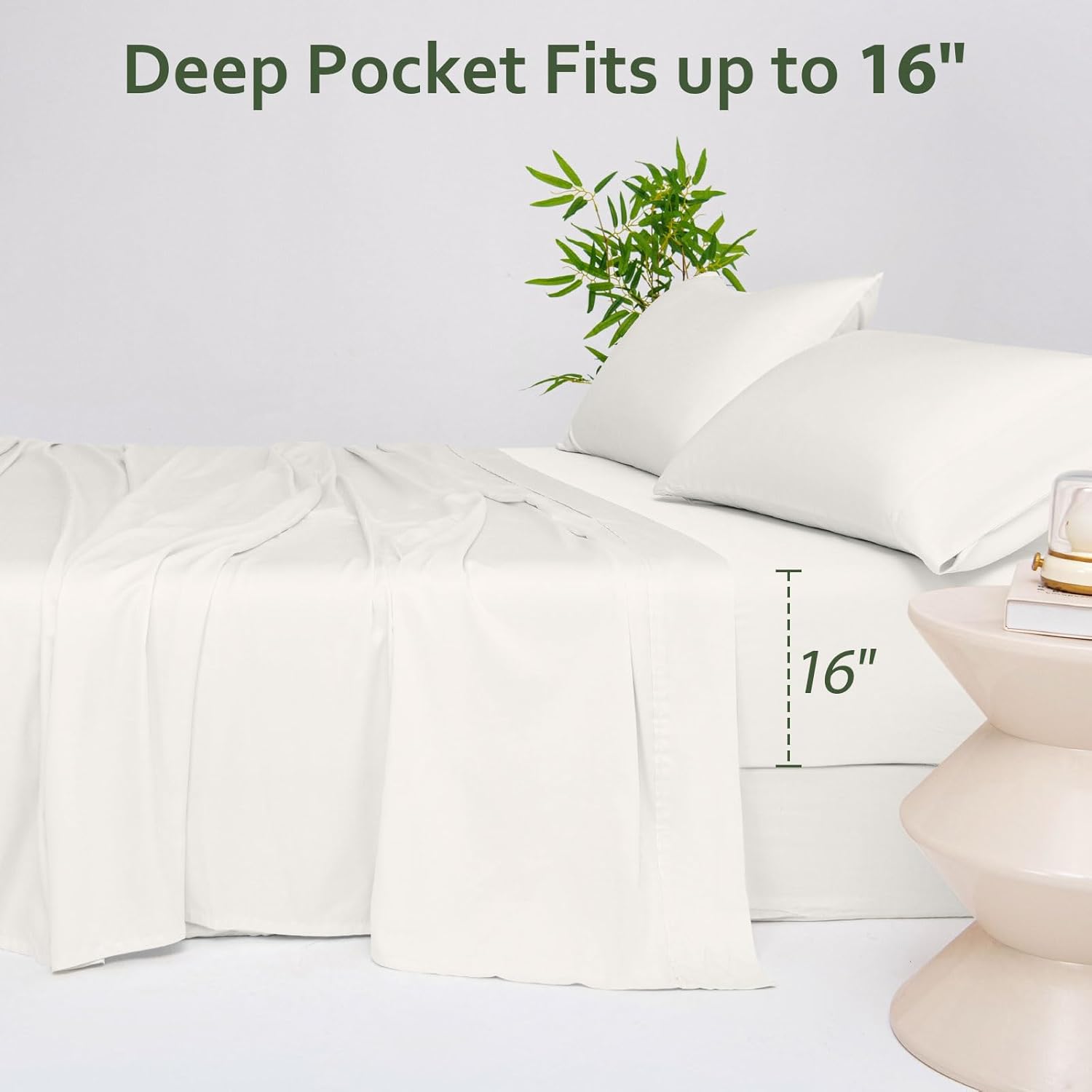 LONAVA 100% Viscose Derived from Bamboo Queen Sheet Set White, 4 Pieces Soft Cooling Bedding with Deep Pocket UP to 16", Silky Smooth, Organic & Breathable, Breathable Bed Sheets - Image 5