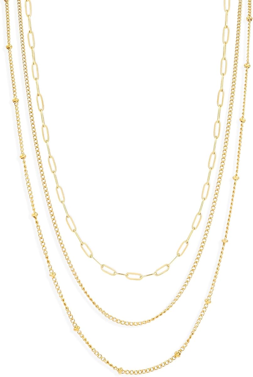 CONRAN KREMIX Waterproof Gold Necklace Stack for Women Non Tarnish,Layered Gold Plated Stainless Steel Dainty Thin Chain Necklace Set for Womens Gifts Jewelry