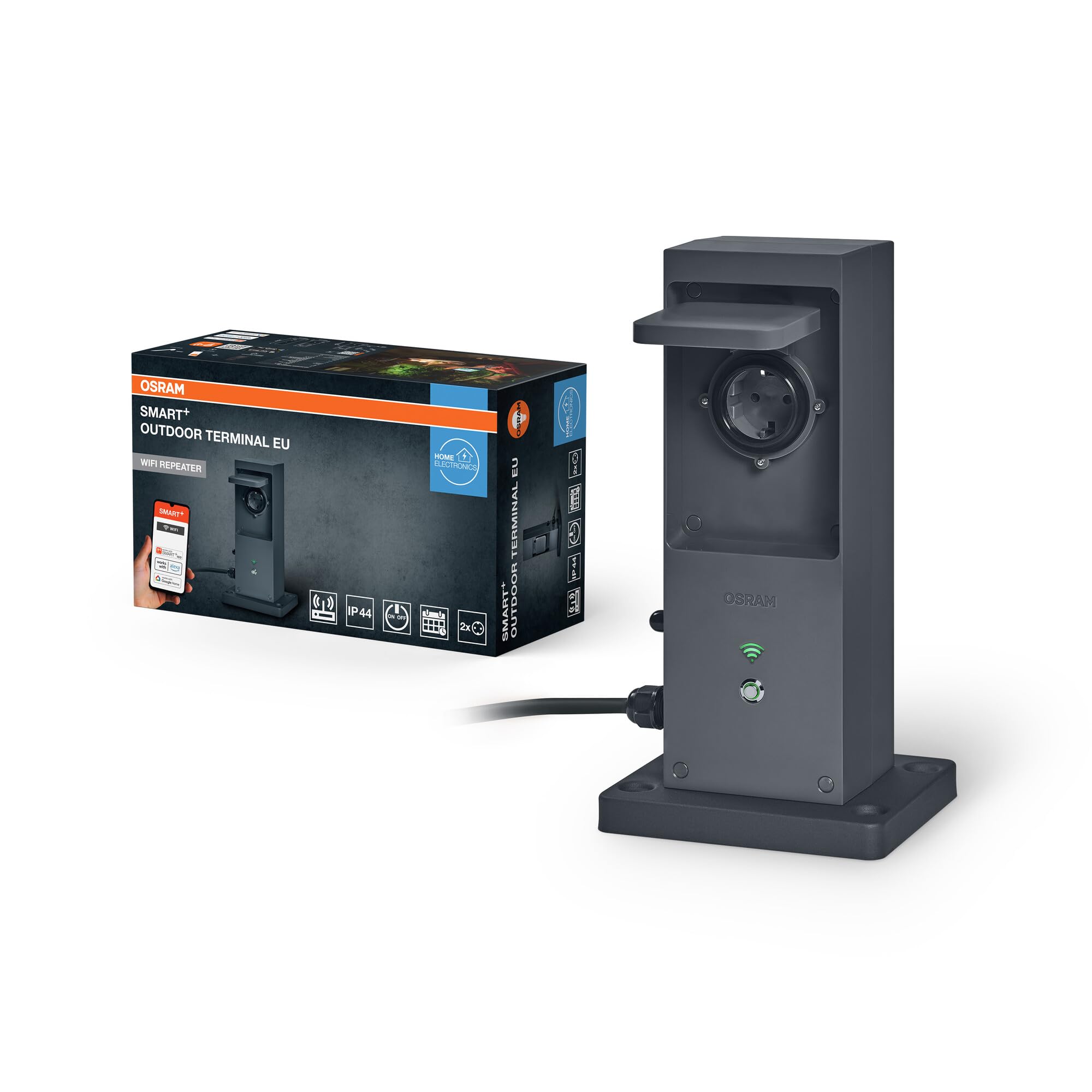 OSRAM SMART+ WiFi Outdoor Terminal EU avec répéteur intégré et 2 prises, | SMART+ WIFI Outdoor Terminal, Plugs, Anthracite, , pack de 1