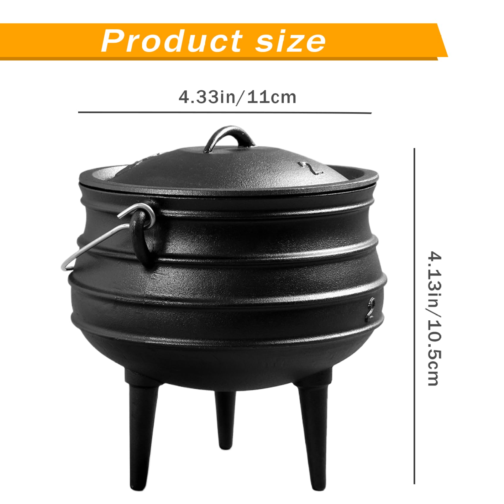 Caldero de hierro fundido|Caldero de brujas de 0, 8 l con tapa y asa Olla de hierro fundido con 3 patas largas para chimenea Cocinar carbón Decoraciones de Halloween Estilo 1