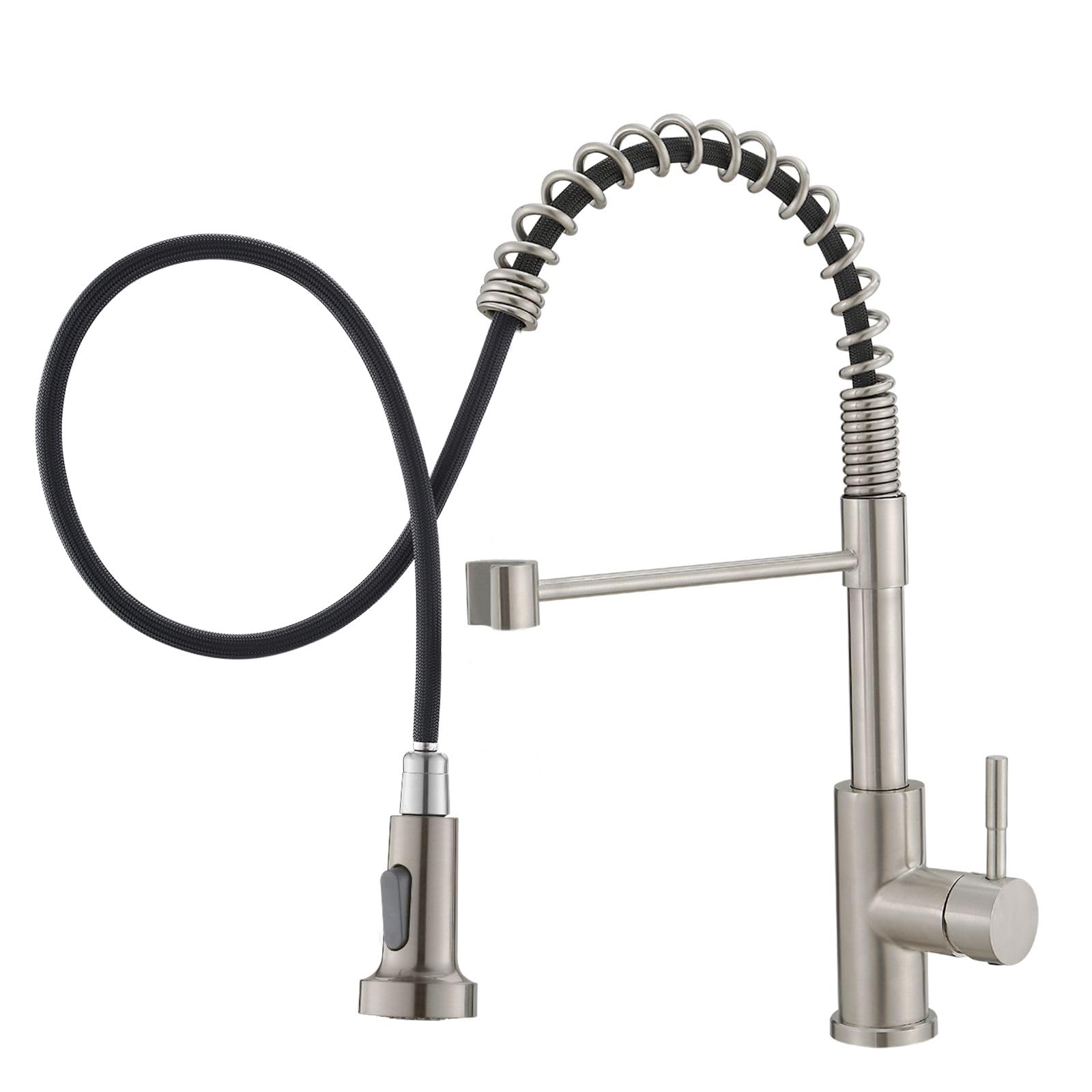 Robinet de cuisine en acier inoxydable nickel brossé au design moderne épuré