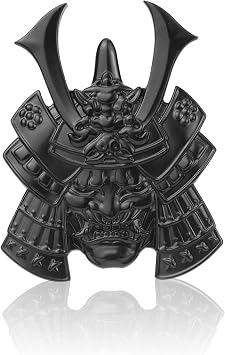 Samurai Metal Car Sticker, Japanese Style Hannya Decal, Demon with Helmet Emblem, Devil Death Skull Zinc Alloy Skull Cool Badge for Automotive, Truck, Motorcycle Type B - Black