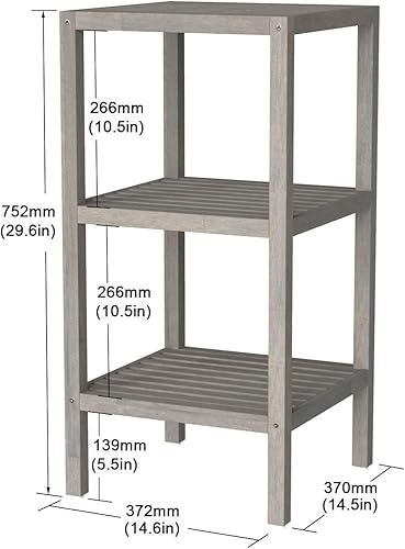 Miniatura 3 de INTERBUILD REAL WOOD Estante de almacenamiento de 3 niveles, madera de acacia, 29.6 pulgadas de alto x 14.6 pulgadas de largo x 14.5 pulgadas de