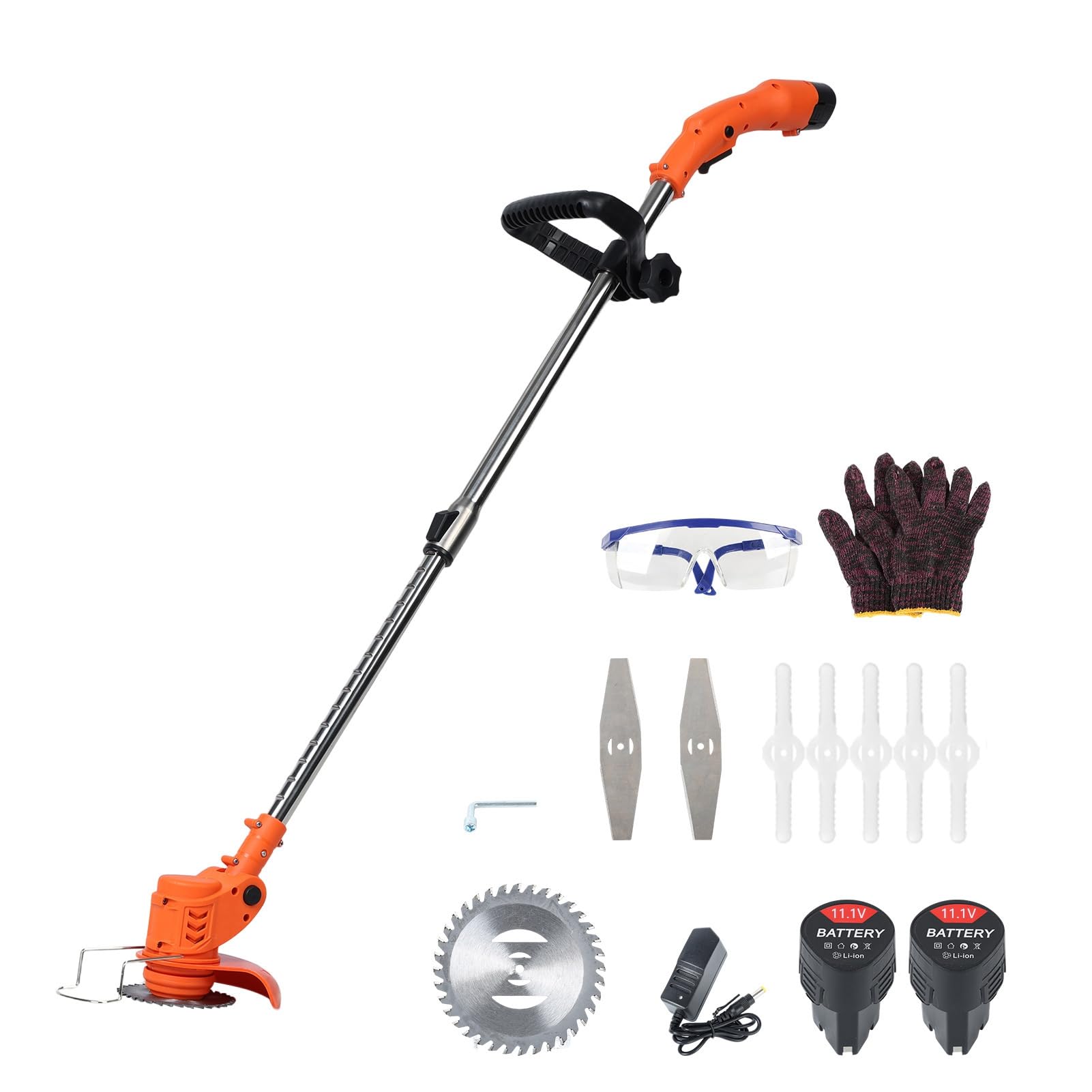 Cordless Strimmer,Electric Grass Metal Blade Trimmer and Brush Cutter,2 x 11.1V 1300mAh Batteries & 3 Types of Blades,Telescopic Rod & One-Button Angle Adjustment, Lightweight, for Gardens, Lawns UK