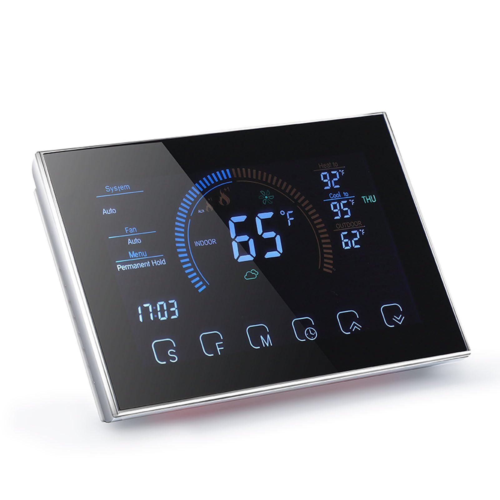 Marhynchus Termostato Intelligente, Controllo Programmabile della Pompa di Calore, Touchscreen LCD Ad Attivazione Vocale con Adattatore Cavo C per Riscaldamento e Raffreddamento Domestico (BLACK)