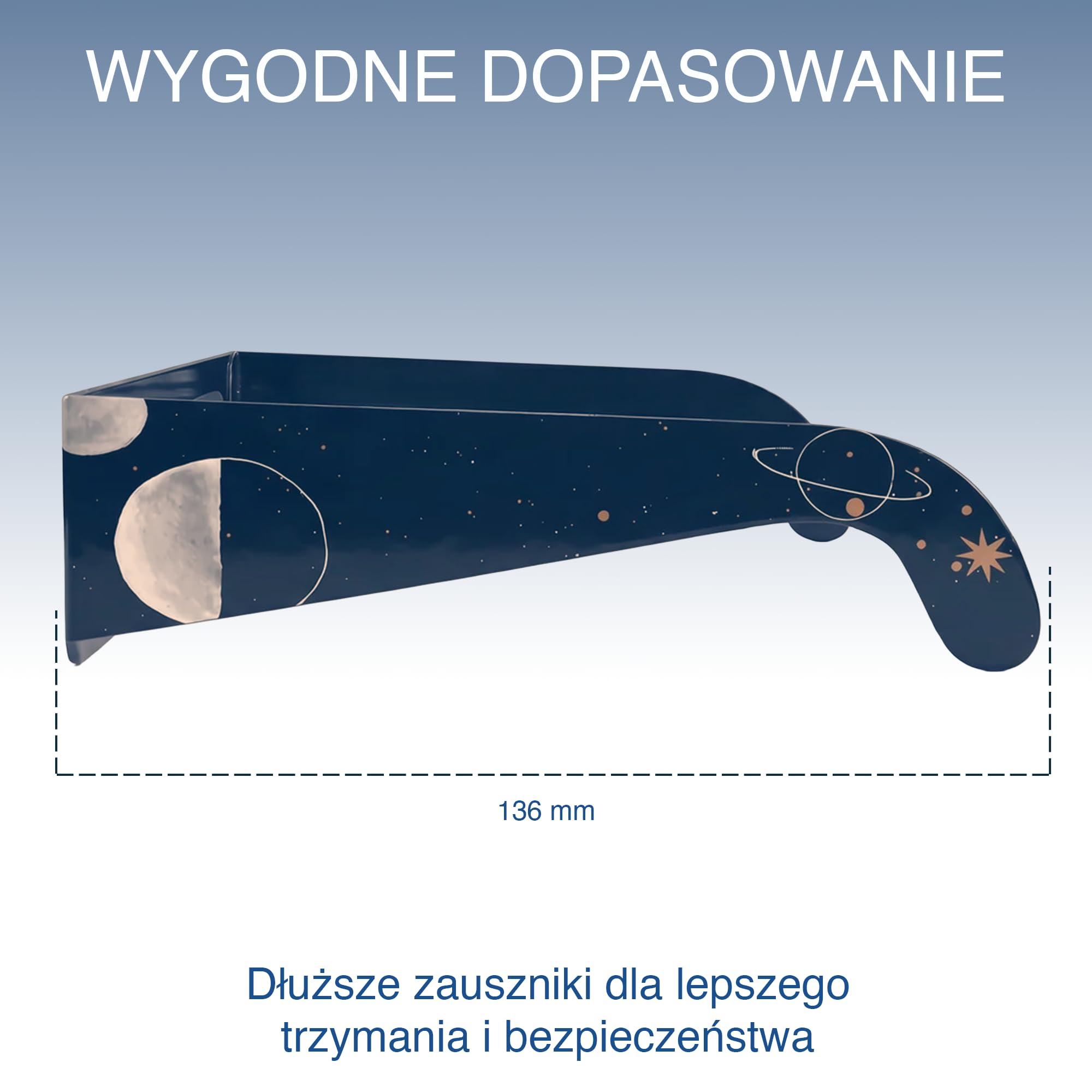Zestaw 2/6/12/50 szt., Okulary do obserwacji zaćmienia Słońca, Oprawka 45 mm, Pasują na okulary korekcyjne, Test EN ISO 12312-2:2015, Oznaczenie CE do bezpiecznej obserwacji Słońca