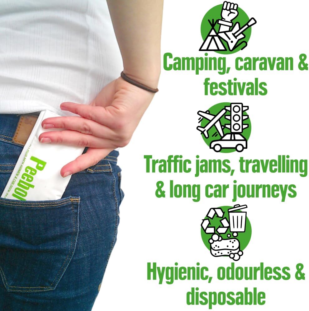 by SHEWEE – The Pocket-Sized Toilet – Rapidly Turns 1L of Urine into an Odourless & Solid Gel. Made in the UK, Disposable Urinal Bag for Everyone. Festival, Camping, Car & Travelling Essentials