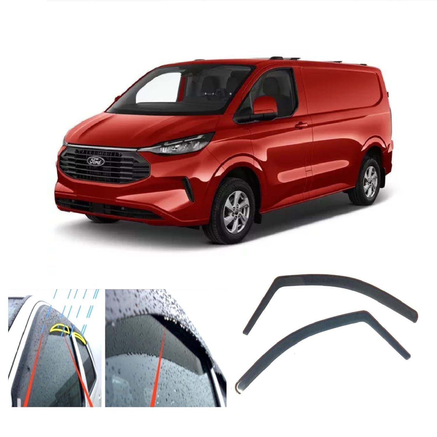 2x Windabweiser für Ford Transit/Tourneo CUSTOM II für Volkswagen TRANSPORTER/CARAVELLE (T7) 2024 2025 2026 2027 Acrylglas Seitentür Fenster Wetterschutz Regenschutz