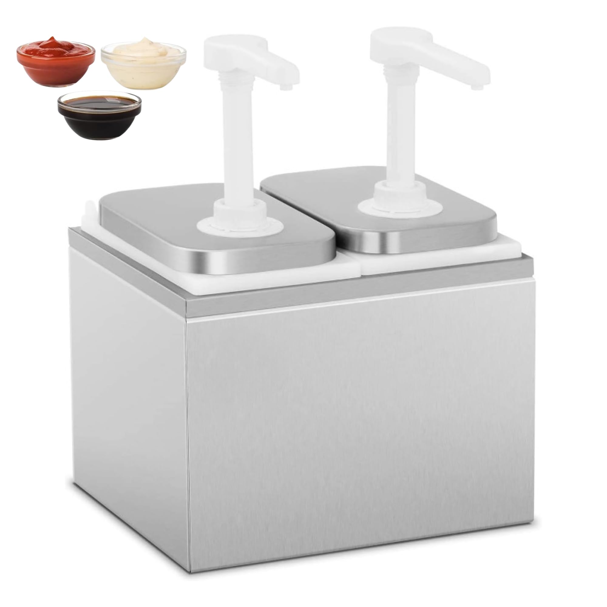 Professioneller Saucenspender mit 2 Pumpen – Fassungsvermögen 2 x 2 l – Edelstahl – ideal für Buffets und Küchen