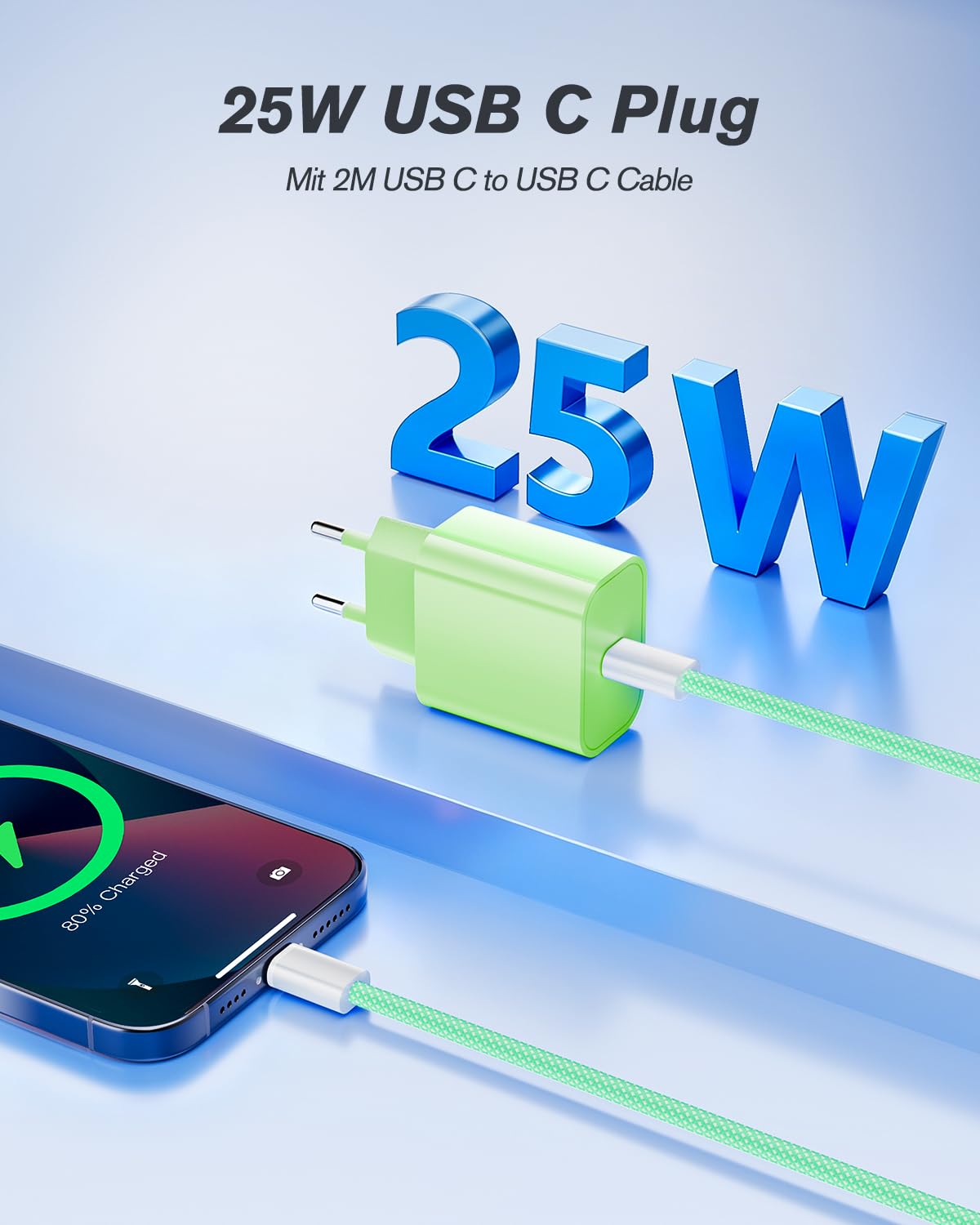 25W Caricatore for iPhone 17 16 Pro Max Plus /15 Series, iPad, Samsung S25 S24 S23, Rapido Presa USB C con 60W Cavo USB C 2M, Alimentatore USBC Caricabatterie Spina Typ C Adattatore Fast Charger