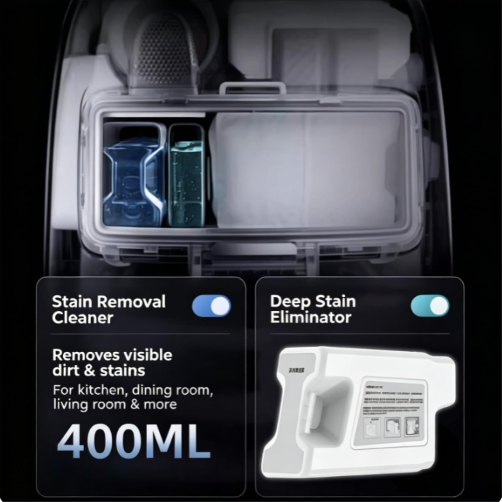 Compatible con la solución de limpieza al vacío del robot DJI ROMO S/A/P | Paquete de 4 recambios de 400 ml for combo de fregona y aspiradora robótica,