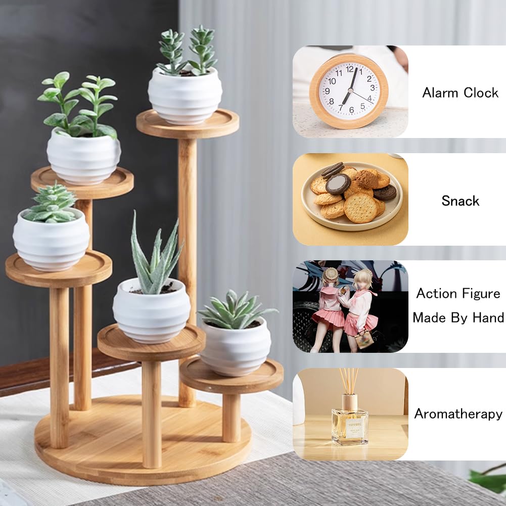 ® Soporte elevador de plantas de madera de 5 niveles, soporte de mesa para macetas de plantas, soporte de bambú para plantas suculentas, soporte elevador para macetas, soporte para exhibición de 3