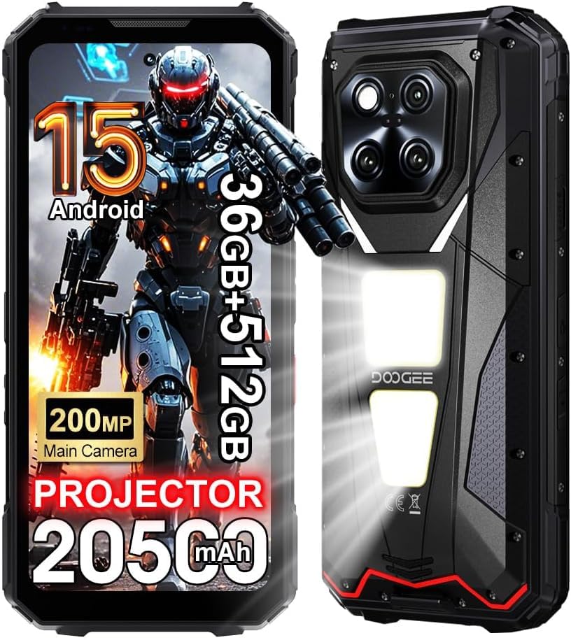 V Max Play 5G Rugged Smartphone with Projector, 36GB+512GB/2TB, 20500mAh 45W Android 15 Unbreakable Phone, 6.78'' FHD+ 120Hz, 200MP+20MP AI Camera, 1200LM Camping Light (Black)