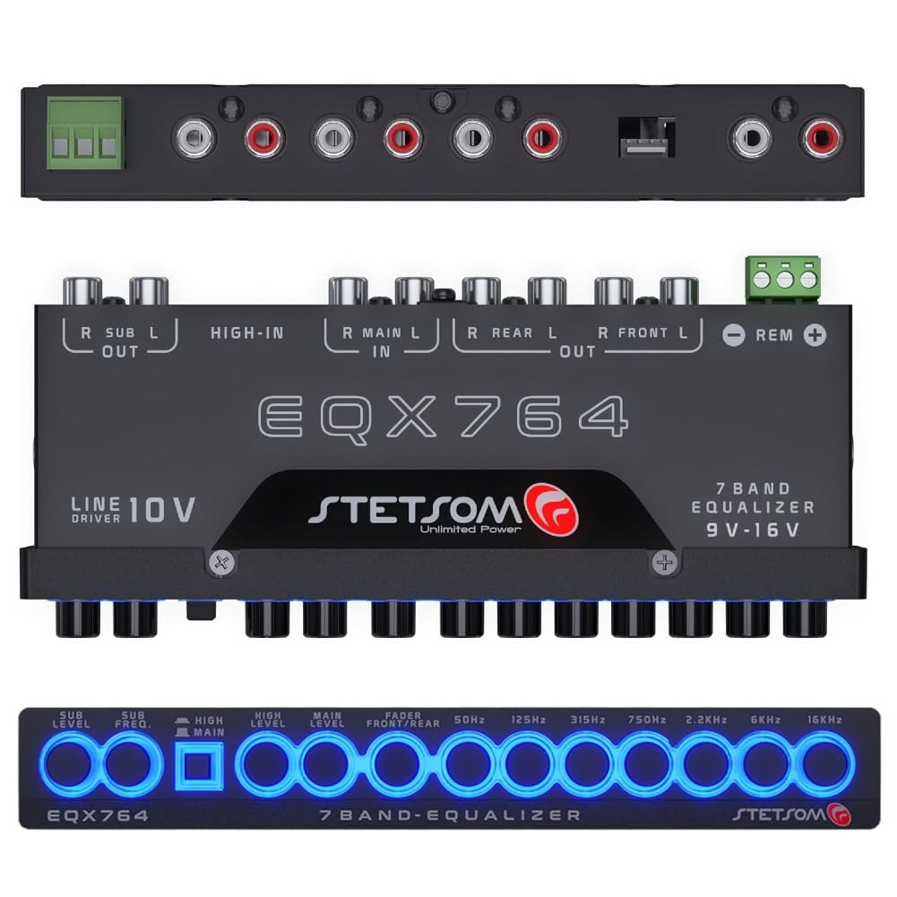 Genérico Kit Set para Stetson EQX764, 1 Ecualizador preamplificador de 7 Bandas, Ecualizador, Crossover, ultradelgado, Listo para Auto, 1 Unidad + Accesorios Gratis