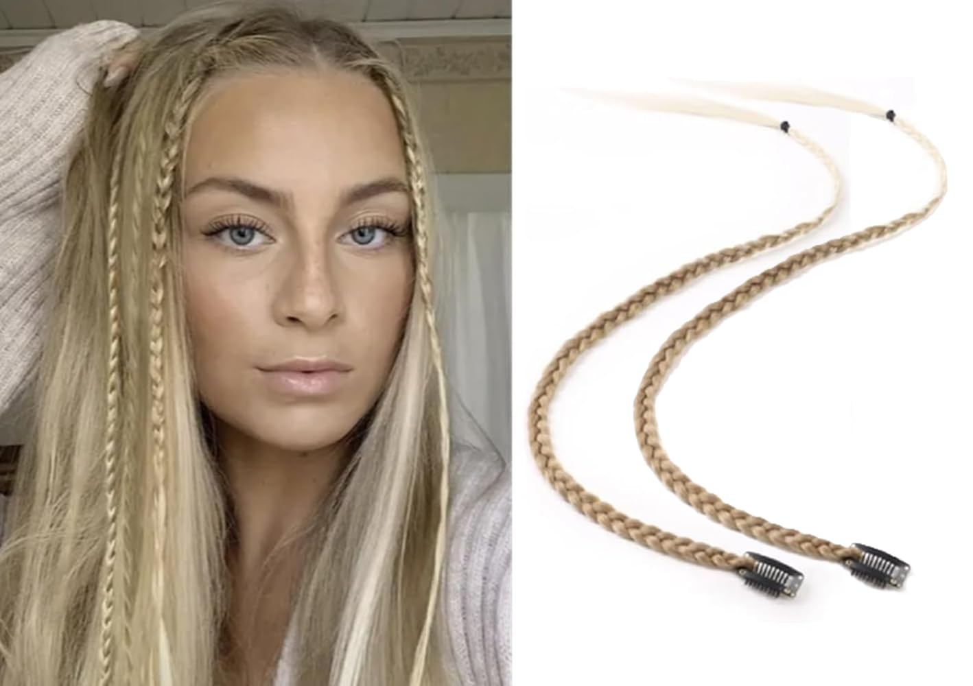 2 x Clip-In Hair Extension Highlights Streaks, Colourful Hair Highlights (Two Tone Blonde - On A Clip)