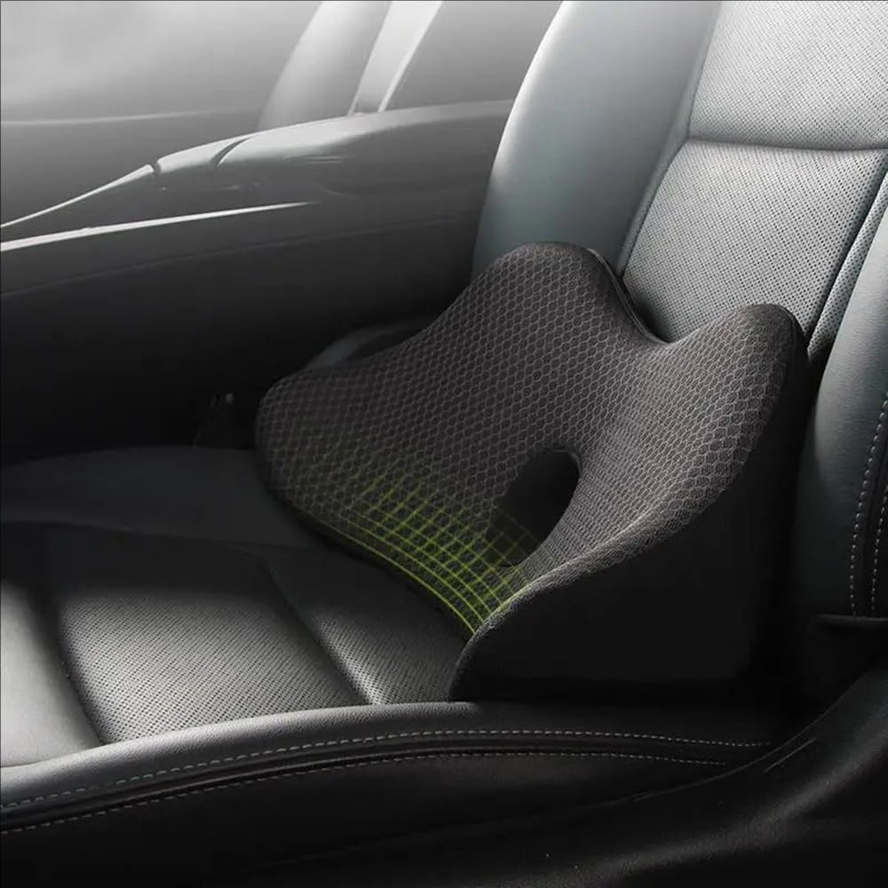 Cojin Lumbar Coche,Cojin Coche Conductor,Cojín Coche, Asiento Conductor Coche Cómodo Espuma Con Memoria,Soporte Lumbar Coche Transpirable Lavable,Cojines De Asiento Para Todos Los Modelos,Negro