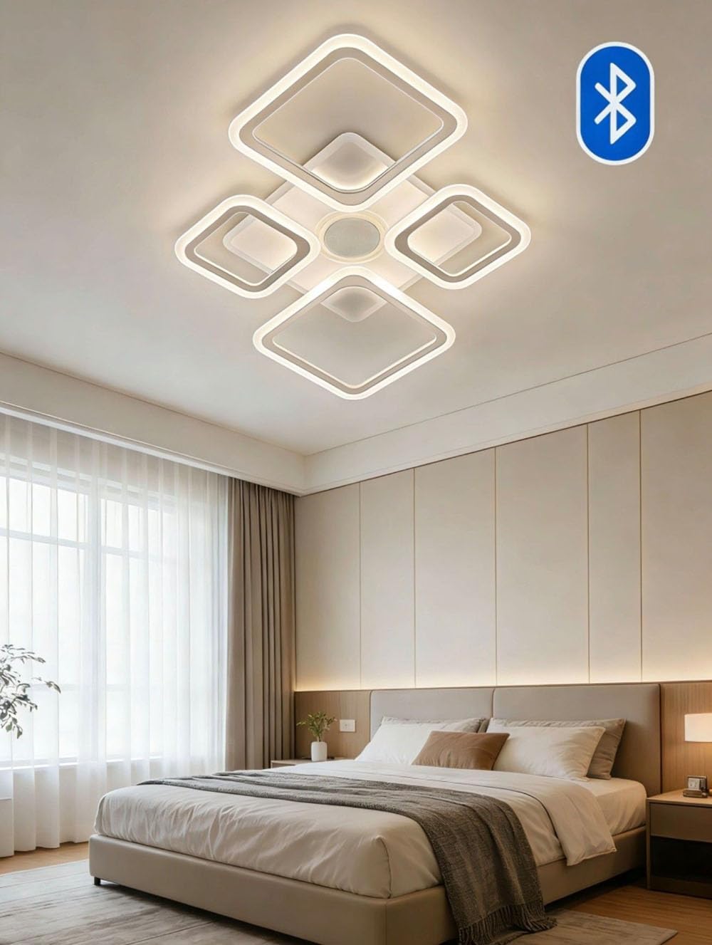 Partenopea Plafoniera LED 70W Smart RGB+CCT con Cassa Bluetooth, Dimmerabile, 5 Quadranti Design Moderno 725x455mm, Telecomando e App, Luce Calda Naturale Fredda, Lampada Soffitto Interno Bianca
