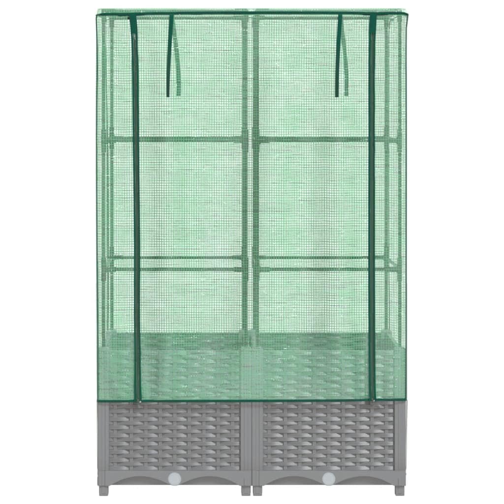 Homgoday Hochbeet mit Gewächshaus-Aufsatz Pflanzkasten Gemüsebeet Blumenbeet Blumenkasten Gartenbeet Pflanzbeet Frühbeet für Balkon Garten Terrasse Rattan-Optik 80x40x138 cm Hellgrau