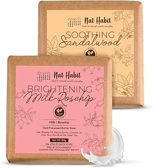 Bath Soap Combo Milk Rosehip & Sandalwood - Enriched with Vitamins C & Ayurvedic Cold Processed For Exfoliation, Brightening, Cleansing, Nourishing, Men & Women (2 X 125gm)