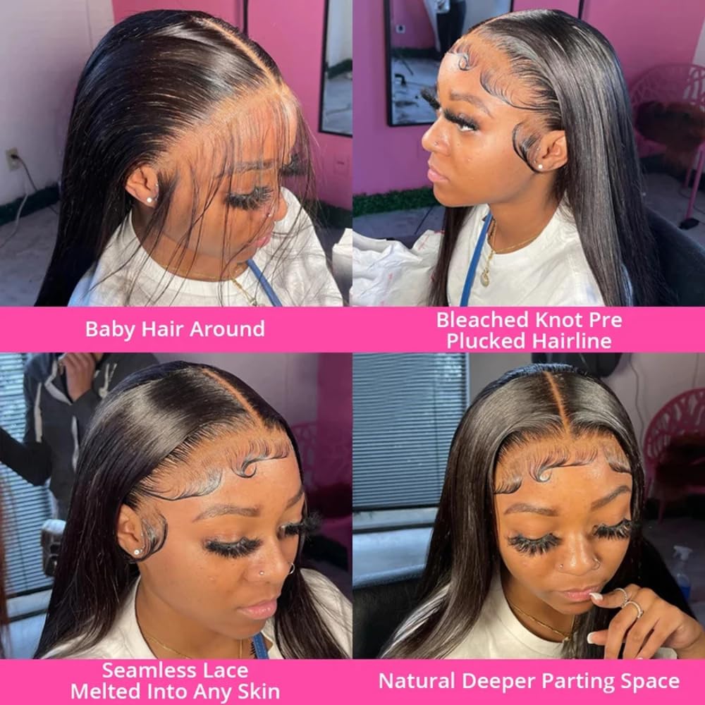 26 Inch 13x6 Straight Lace Front Wigs Human Hair 200 Density HD Lace Glueless Pre Plucked Frontal Wig for Women Natural Color