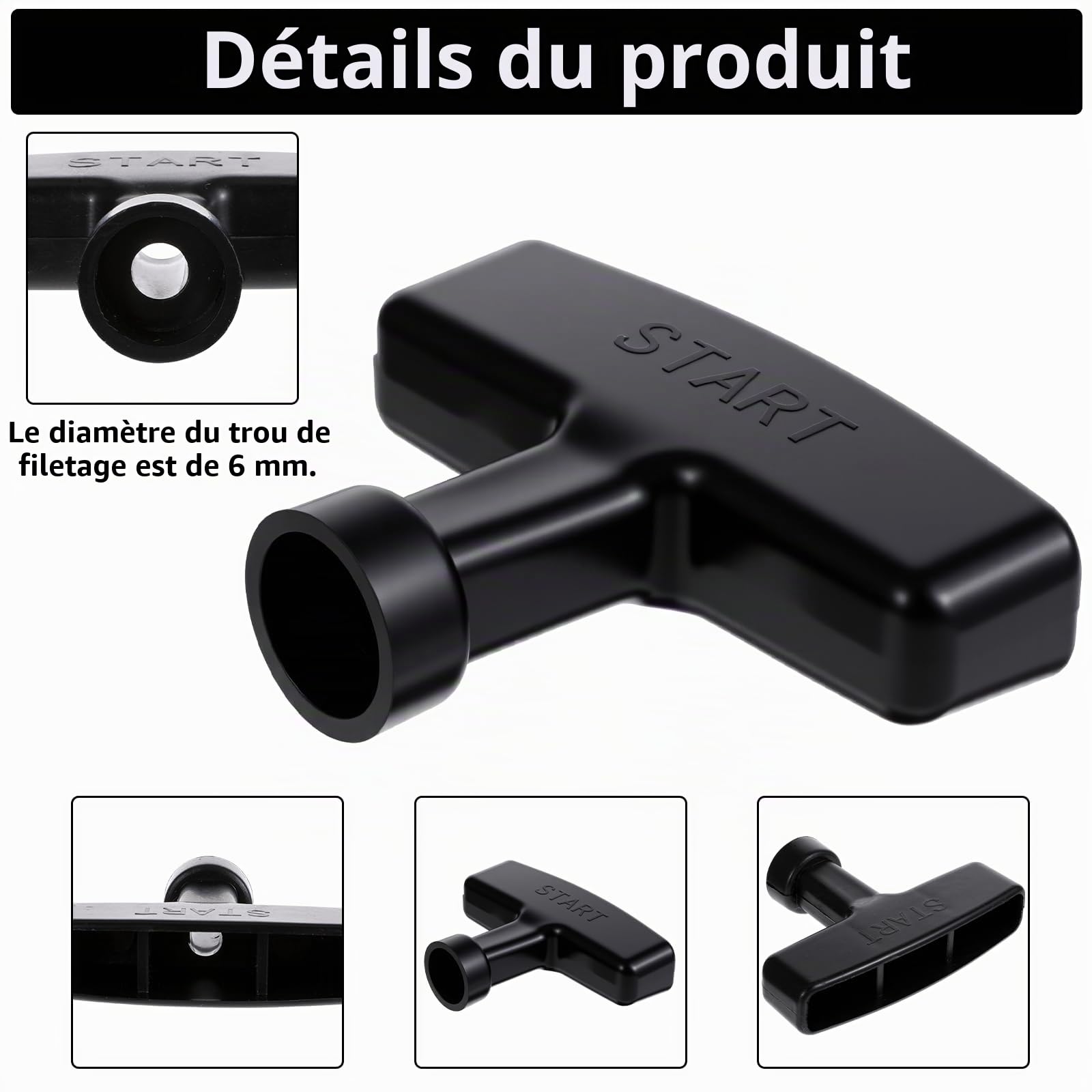 Lot de 2 poignées de démarrage à câble - Poignée de démarrage à câble - Noir - Poignée de rechange pour tondeuse à gazon - Accessoire pour tondeuse à gazon, tronçonneuse, tronçonneuse