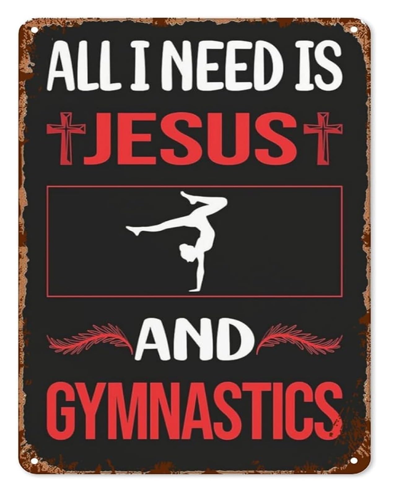 PKNVKZIDK Hand Lettered Metal Sign Jesus Gymnastics Artistic Typography Wall-Art for Eclectic Boho Farmhouse Home Decor 8 X 12 in