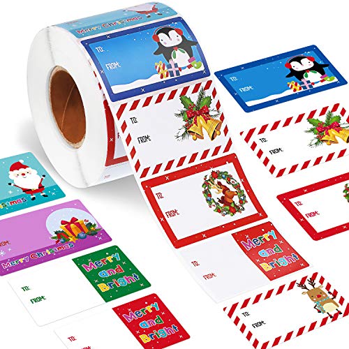 800 Pieces Christmas Tags Christmas to from Labels Self Adhesive Christmas Tag Christmas Stickers Tag Sticker Christmas Paper Tags for Decorations, 8 Styles