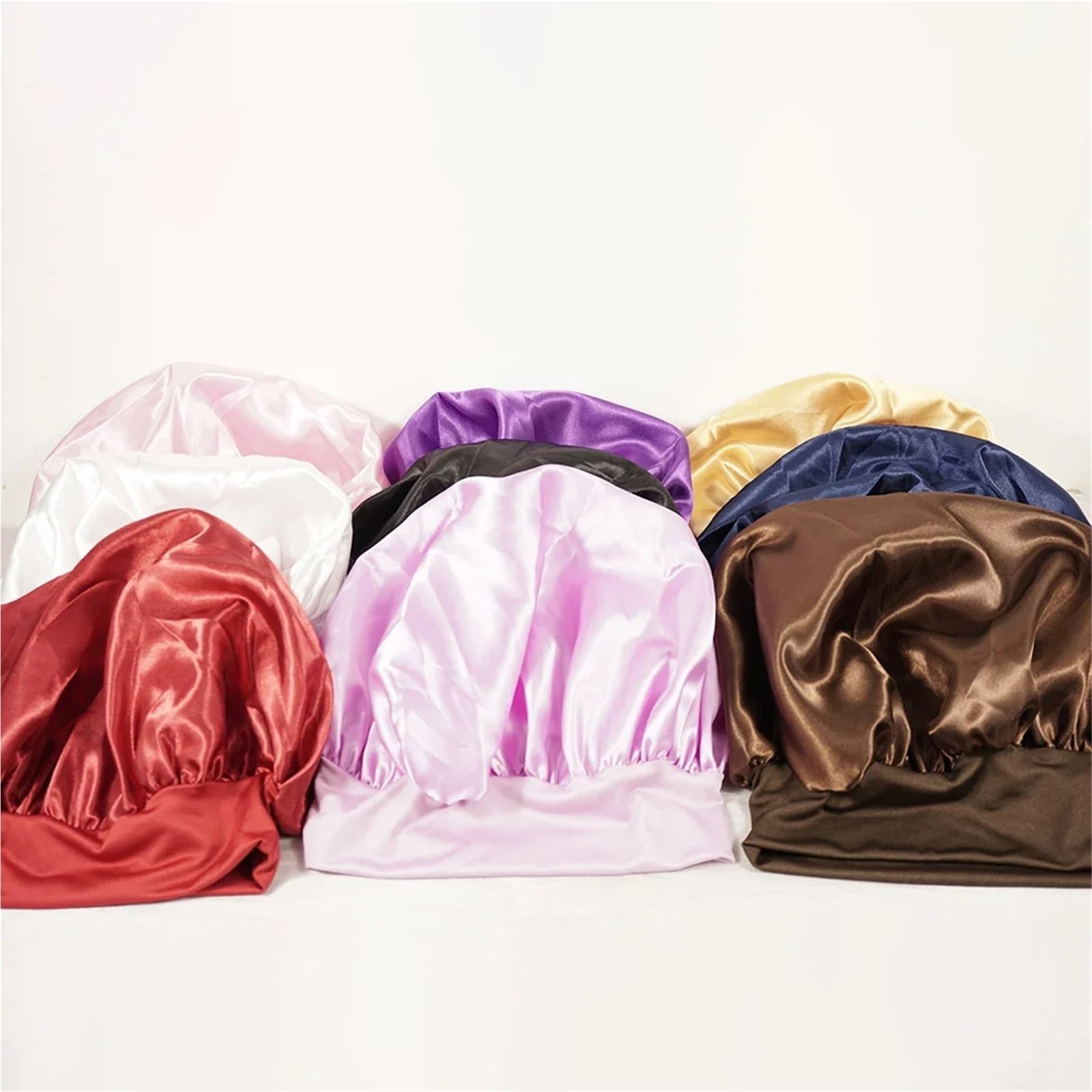 Cofano In Seta Cappello da notte in raso solido a tesa larga donna, avvolgente for la testa, con fascia elastica, for cura dei capelli, cappello(Dark coffee)